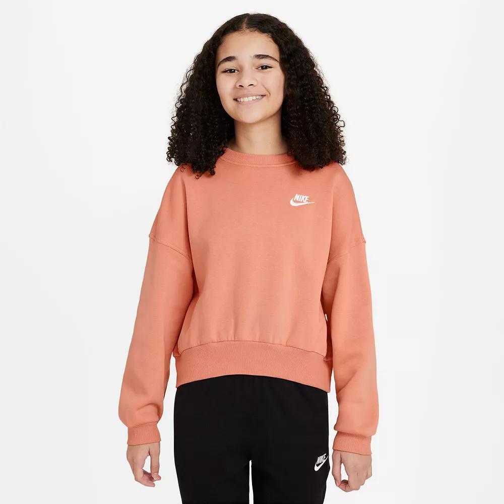 Girls 7-16 Nike Sportswear Club Embroidered Logo Fleece Crewneck Sweatshirt, Girl's, Size: Large, Pink Product Image