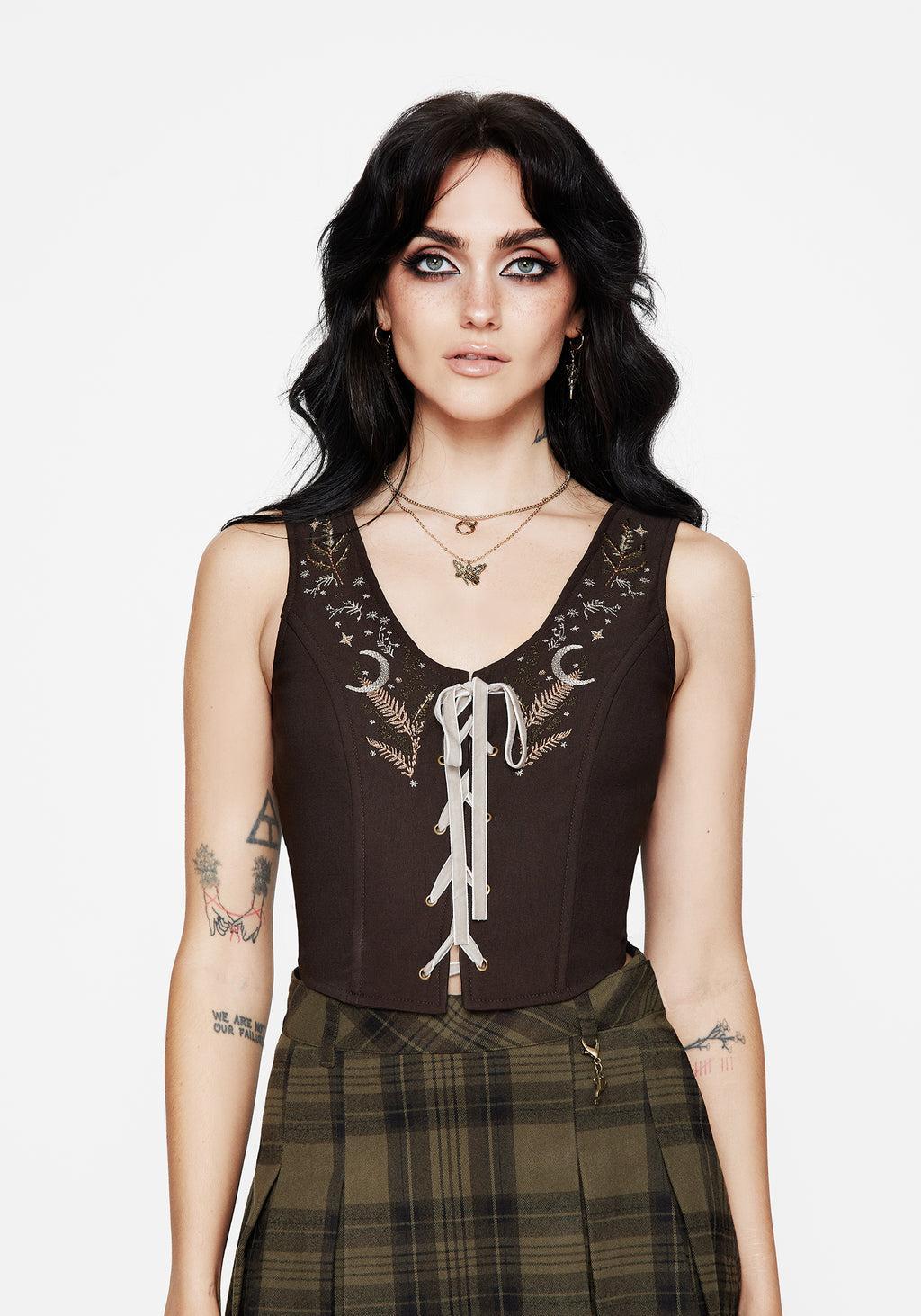 Abellona Embroidered Tie Up Front Corset Top Product Image