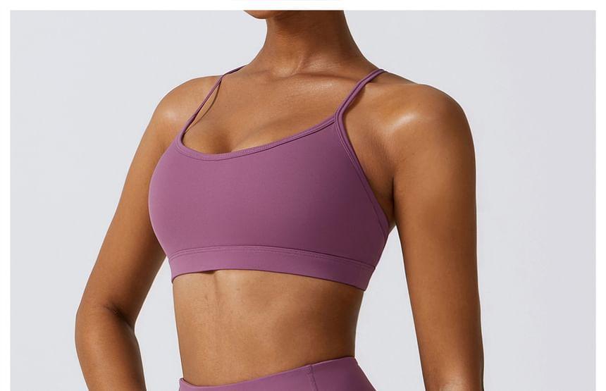 Spaghetti Strap Plain Cross Back Sports Bra Top Product Image