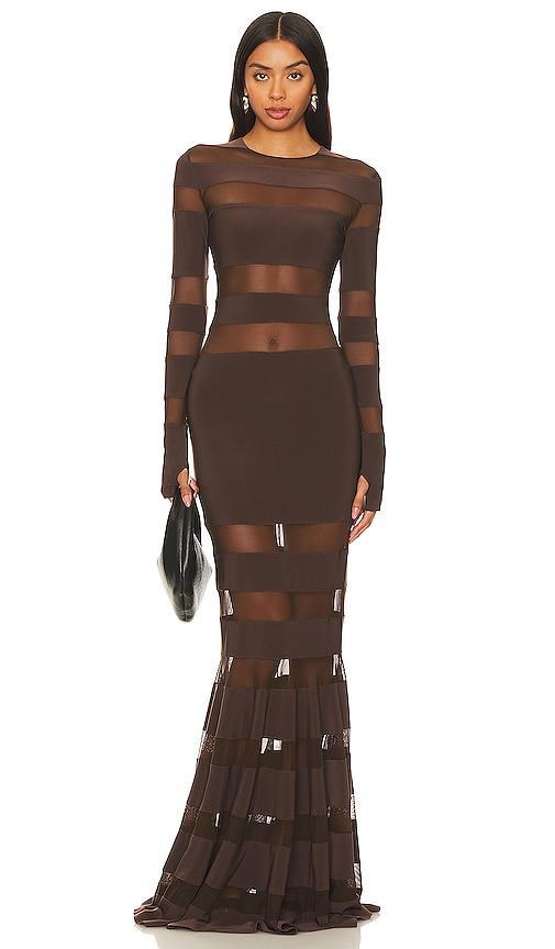 Norma Kamali Spliced Dress Fishtail Gown in Brown Product Image