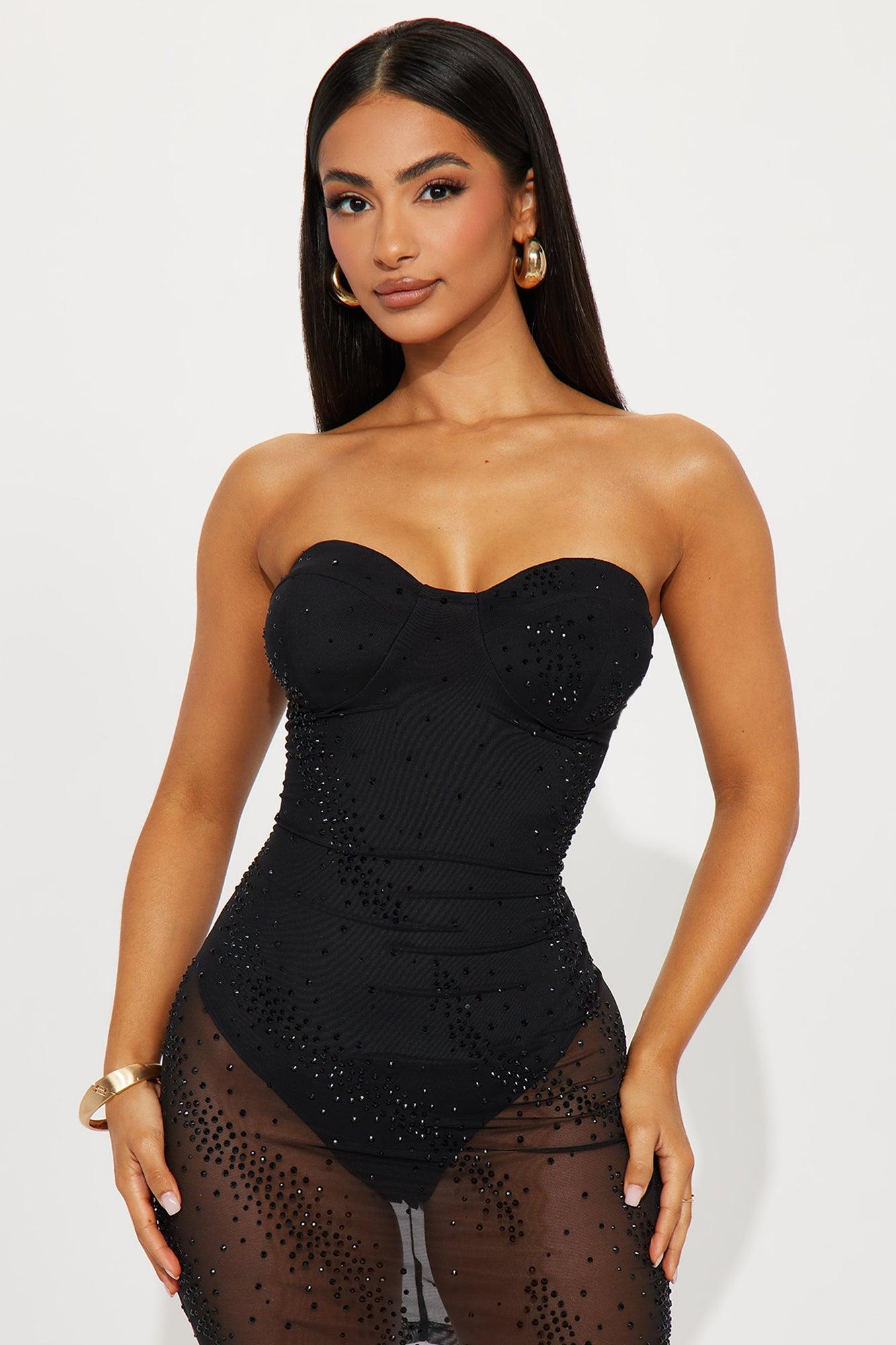 All That Glimmers Embellished Mesh Mini Dress - Black Product Image