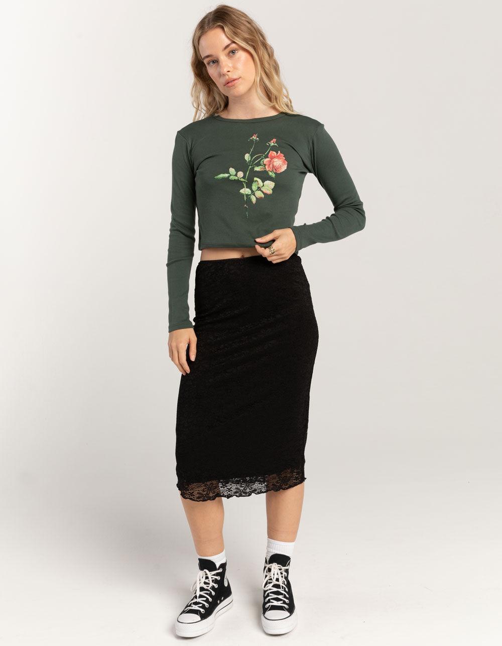 FULL TILT Flower Womens Long Sleeve Baby Tee - GREEN Product Image
