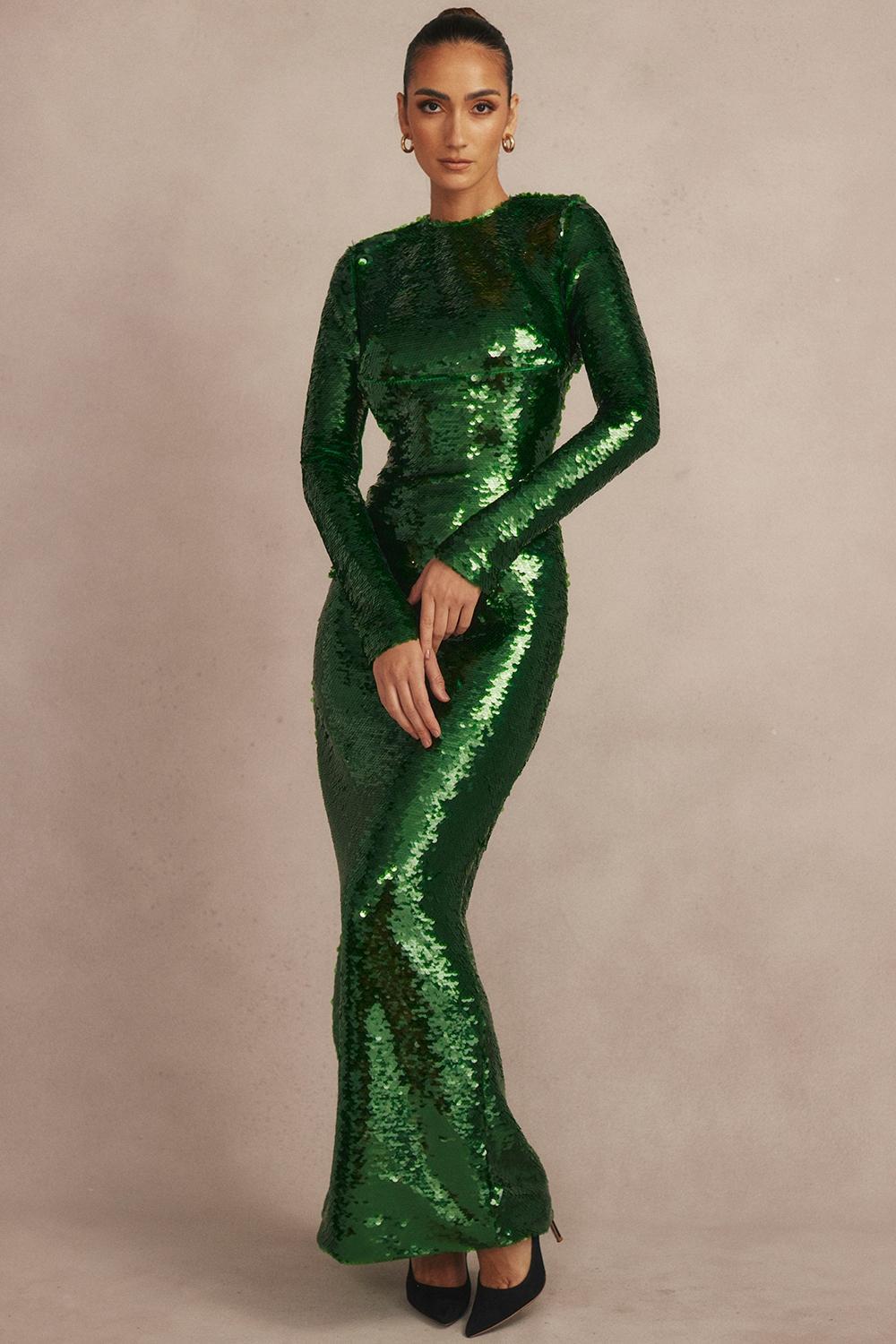 Belle  pine green sequin maxi dress Product Image