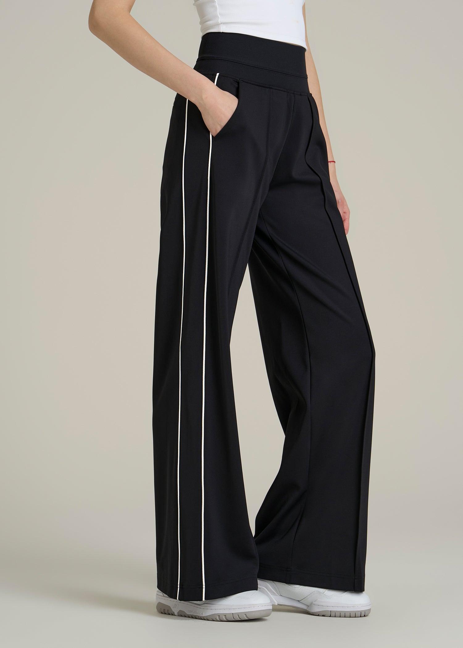 Track Pants with Piping for Tall Women in Black Product Image