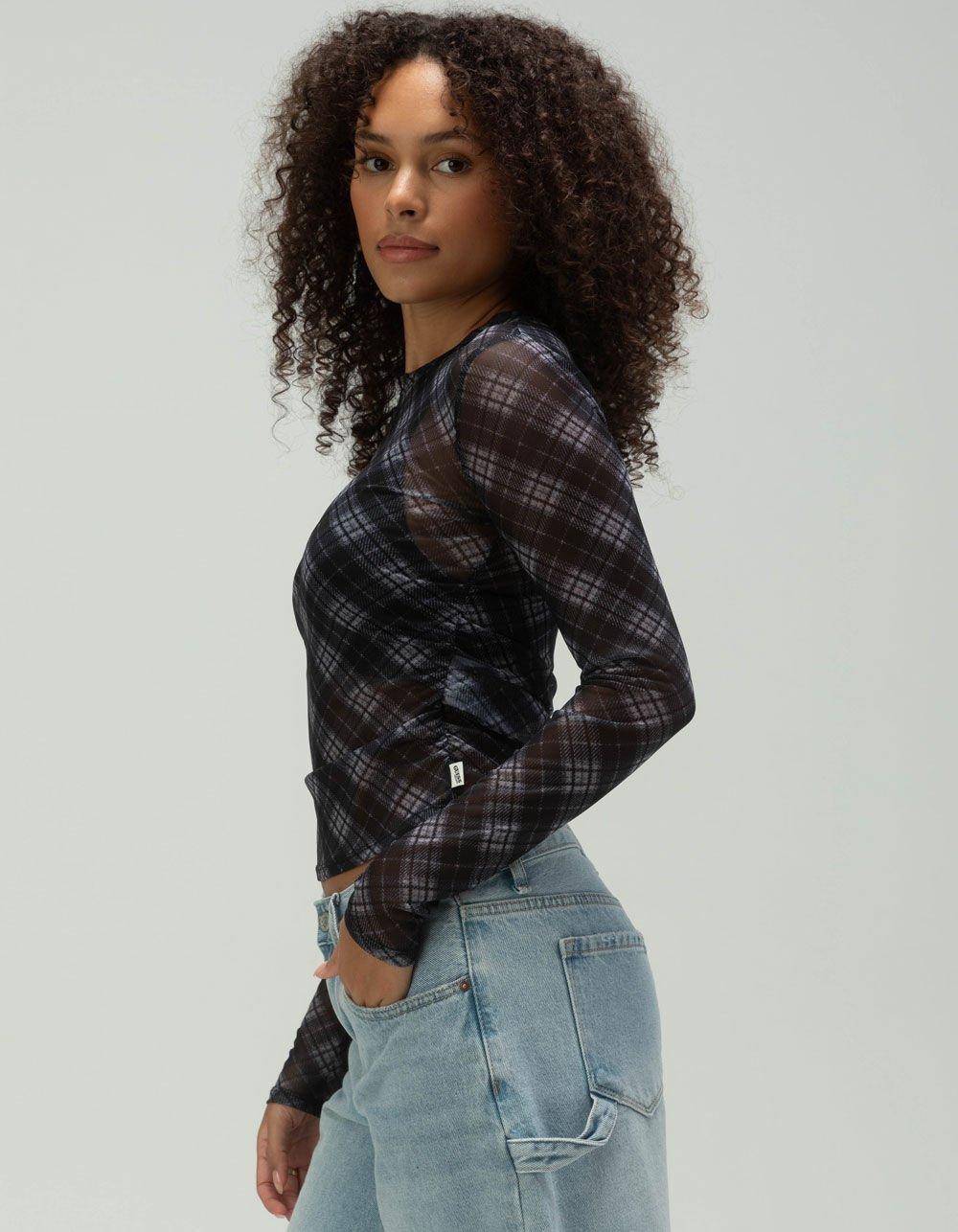GUESS ORIGINALS Printed Mesh Womens Long Sleeve Top - BLACK COMBO Product Image