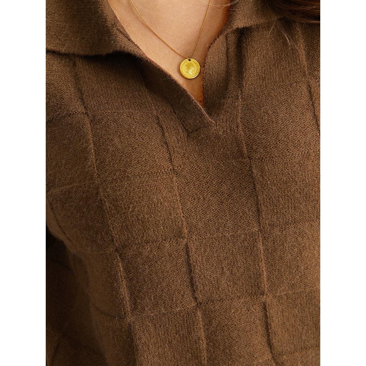 Plus Size Anti-Pilling Plisse Lapel Collar Pullover DarkBrown Women Casual Loose Long Sleeve Lapel Collar Dailywear Pullovers BloomChic 28/5X Product Image
