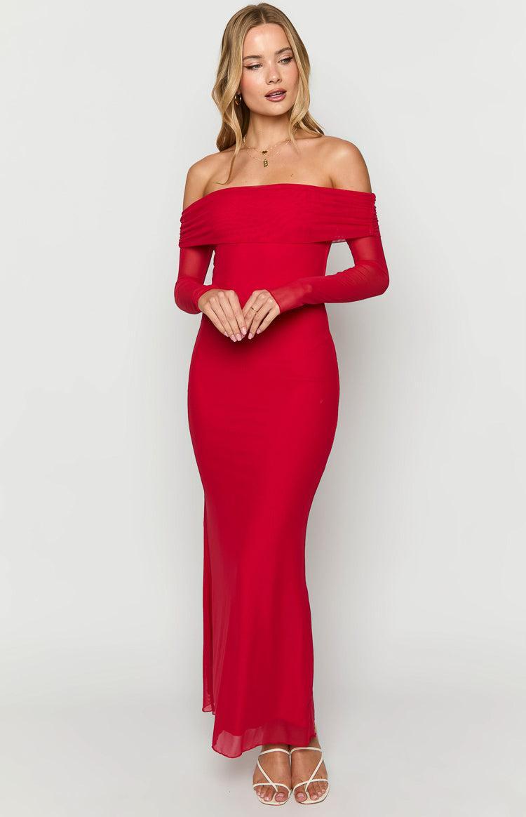 Coraline Red Long Sleeve Maxi Dress Product Image