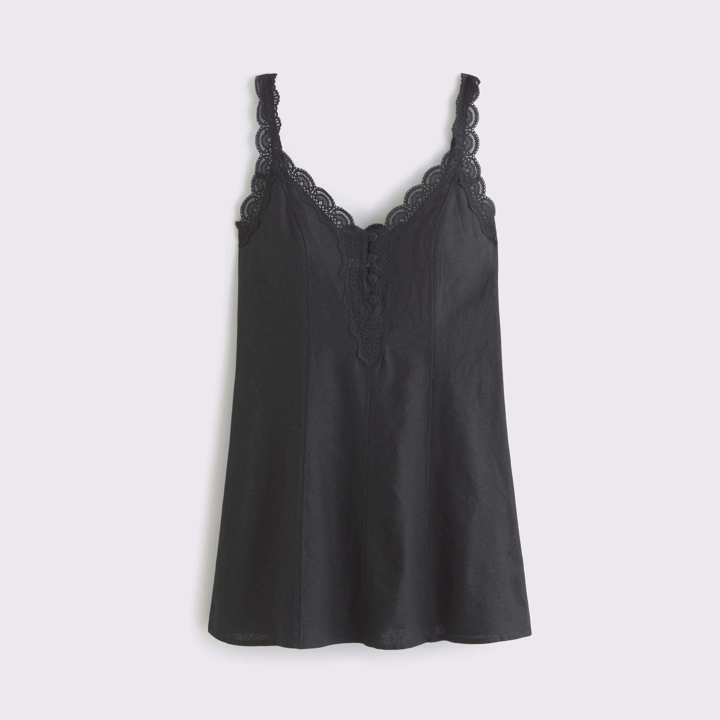 Lace-Trim Button-Front Mini Dress Product Image