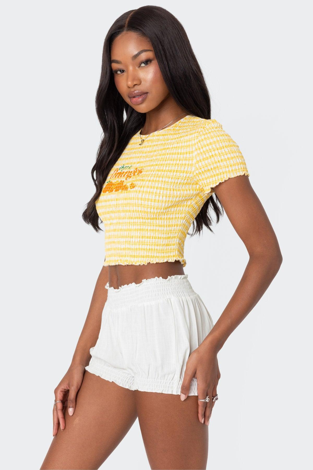 Orange Smocked Gingham Top Product Image