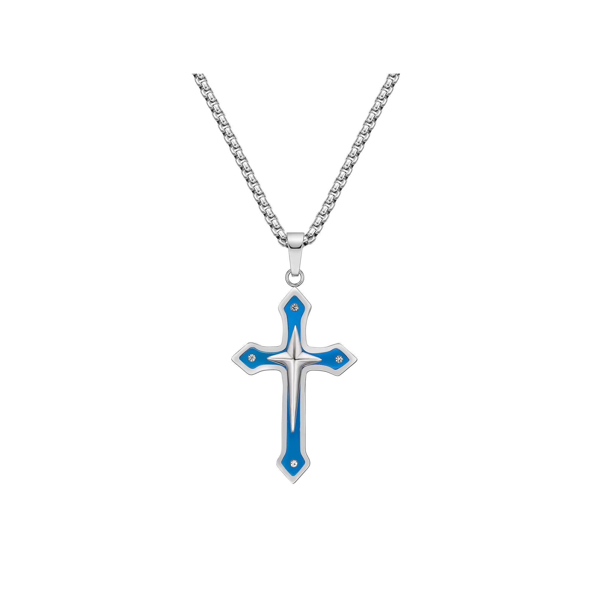 LYNX Men's Blue Ion-Plated Stainless Steel Cross Pendant Necklace, Size: 24", Two Tone Product Image