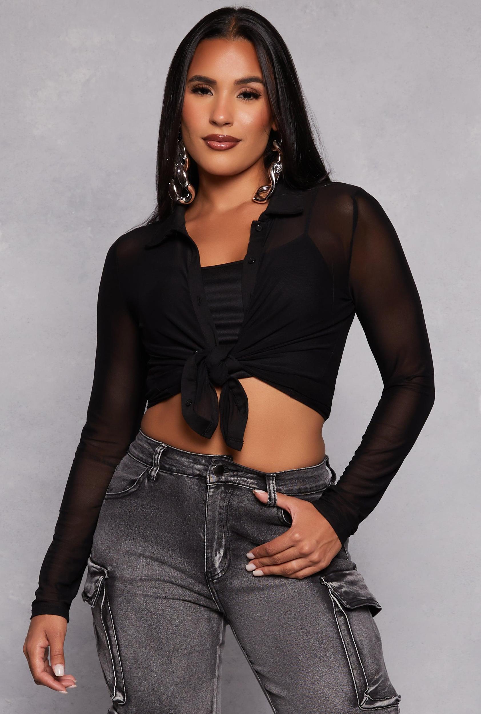 Womens Mesh Button Front Shirt With Cami Product Image