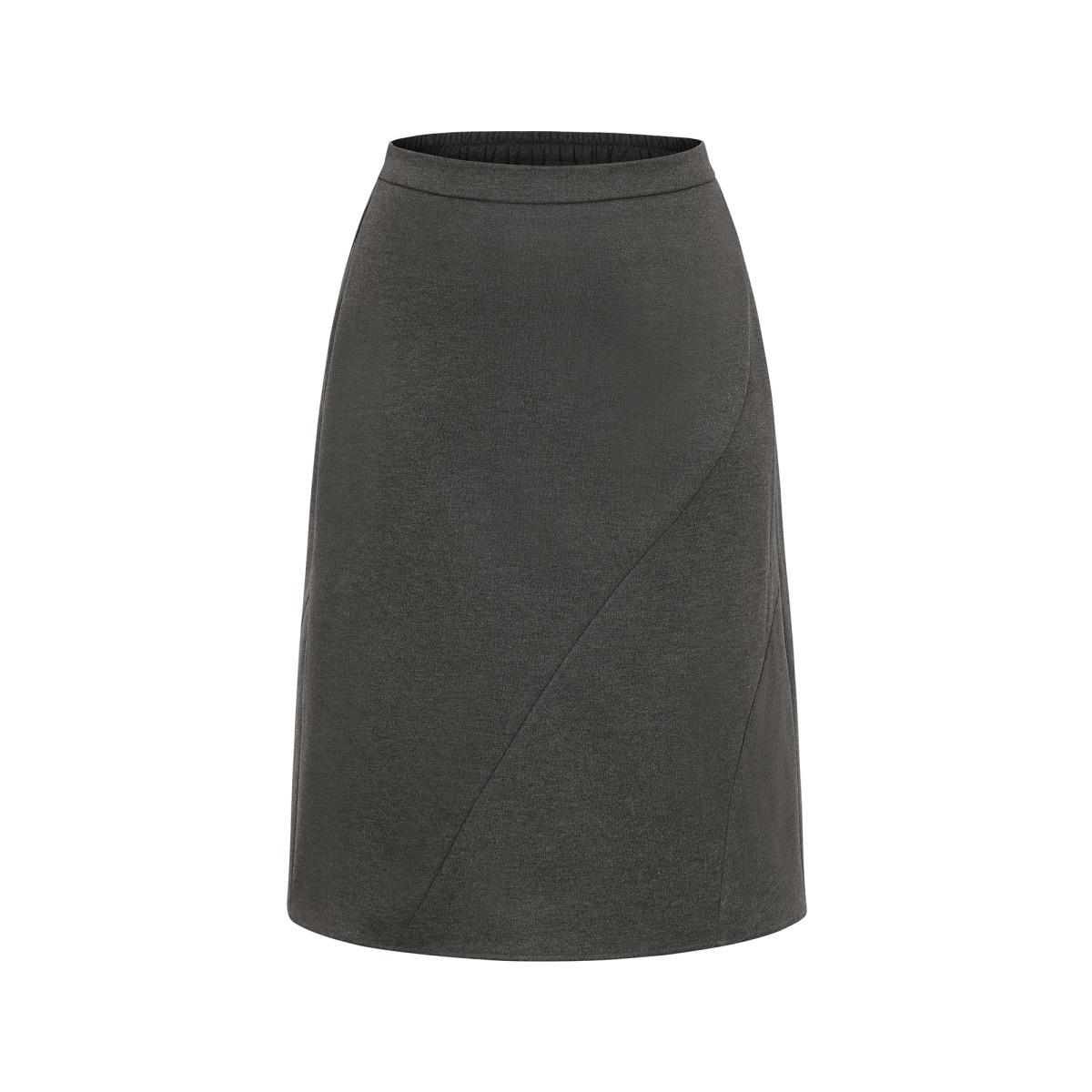 Plus Size Plain Heather Brushed Elastic Waist A Line Skirt Women DimGray Office A-line Low stretch Work Skirts BloomChic 10/M Product Image