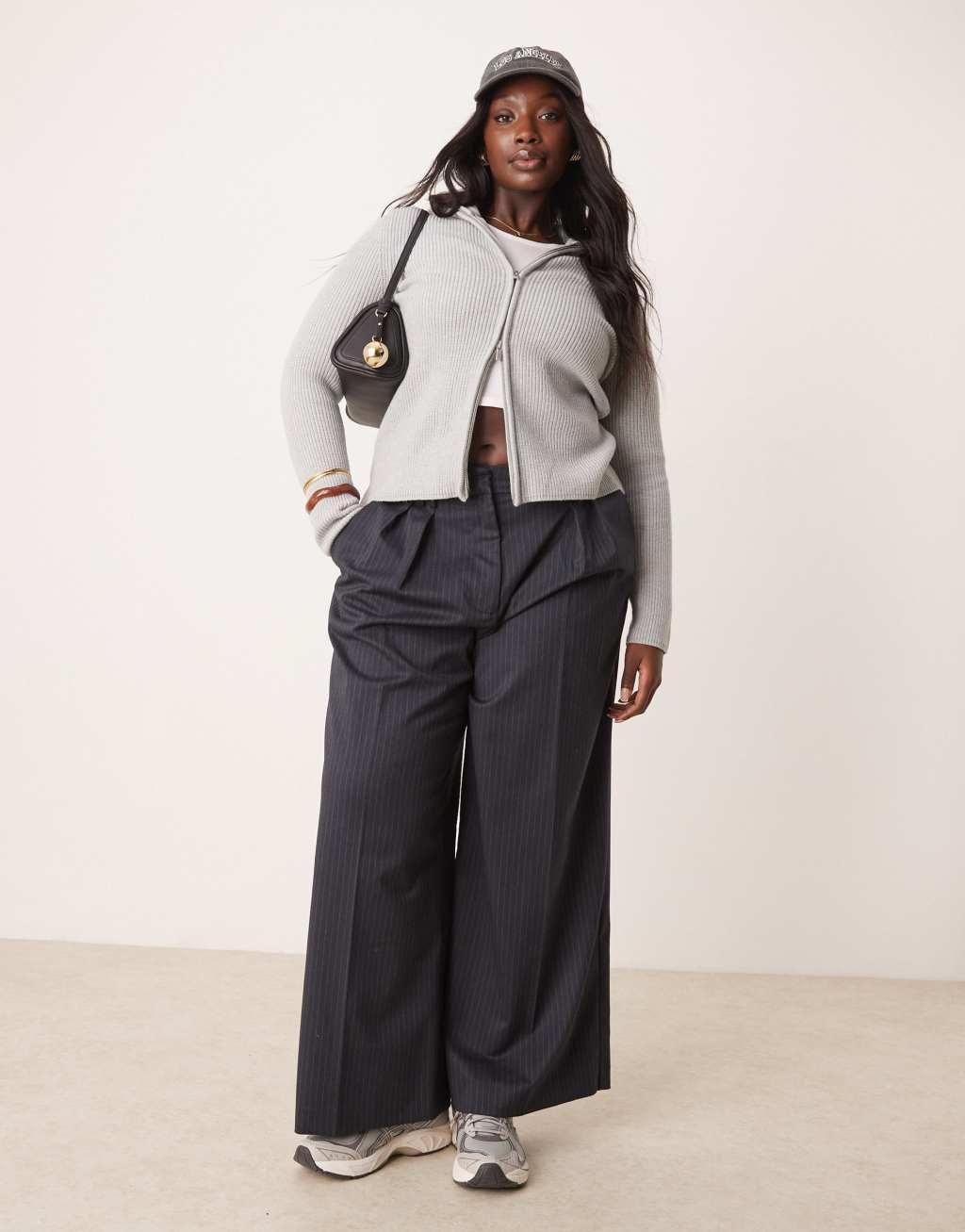 ASOS DESIGN Curve knitted zip through collar cardigan in mid gray Product Image