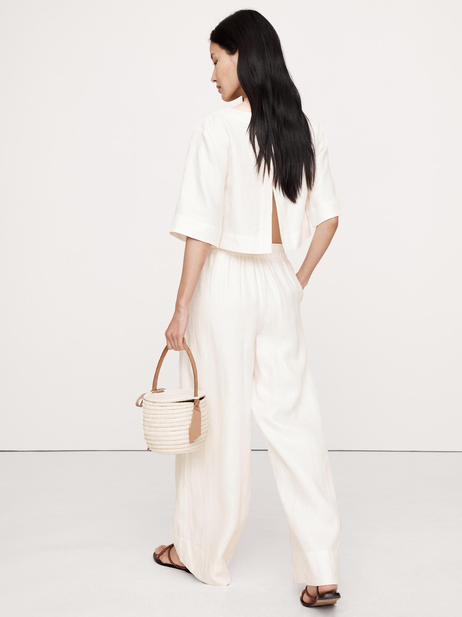 Linen Boat-Neck Cropped Top Product Image