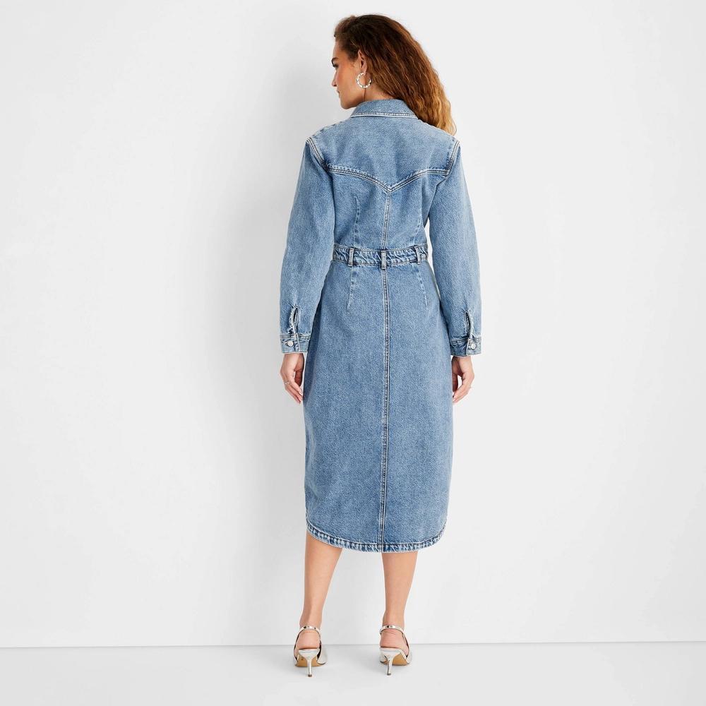Women's Long Sleeve Denim Midi Dress - Future Collective Medium Wash Product Image