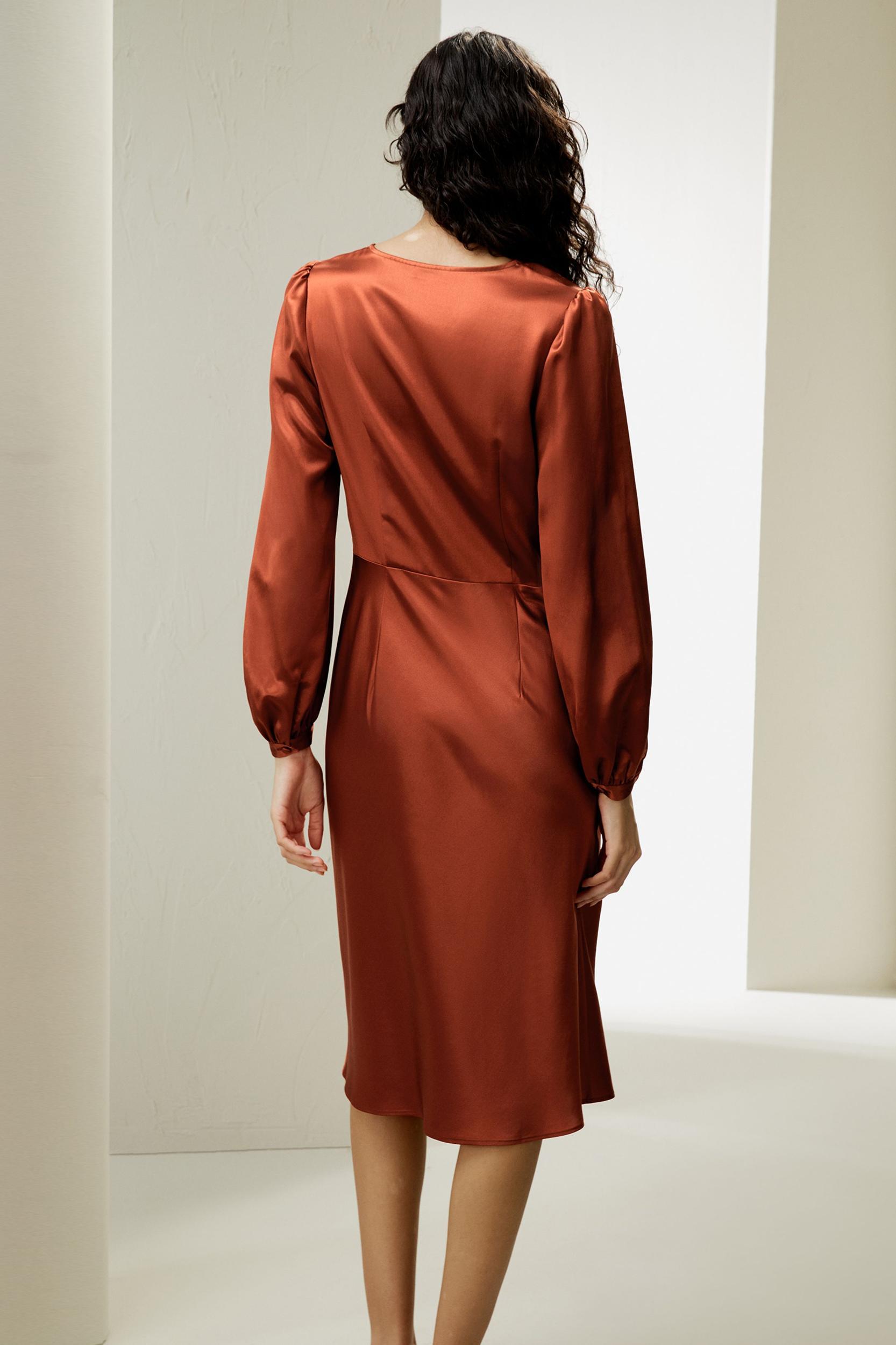 V-Neck Silk Waisted Dress Product Image