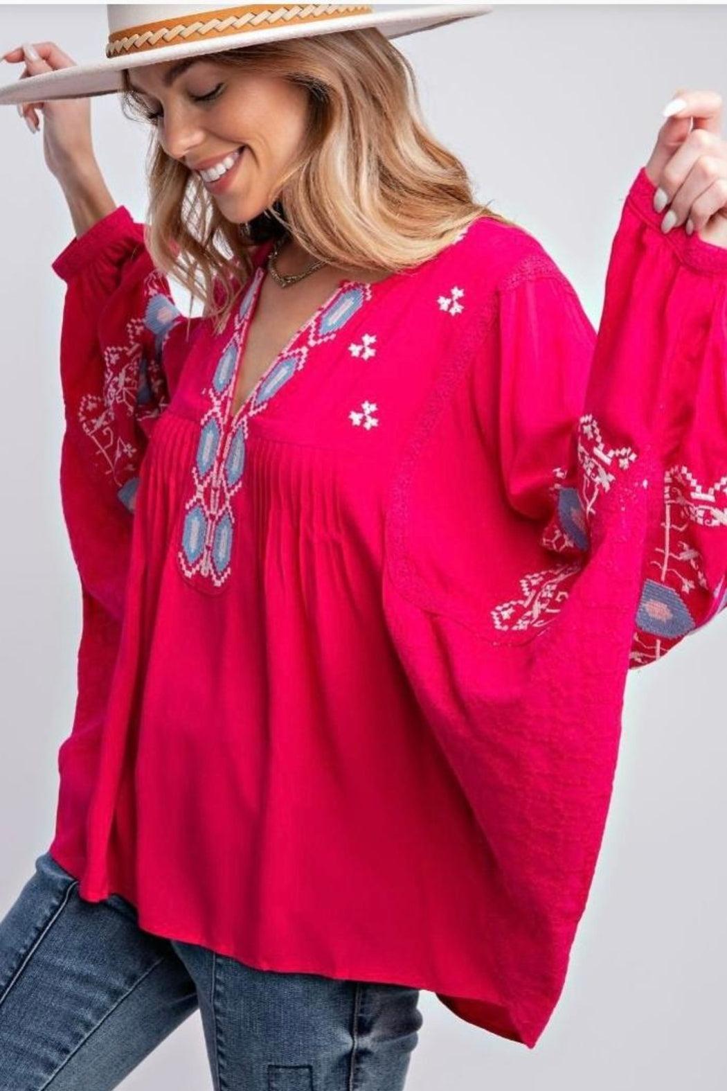 Top, Embroidered Magenta Product Image