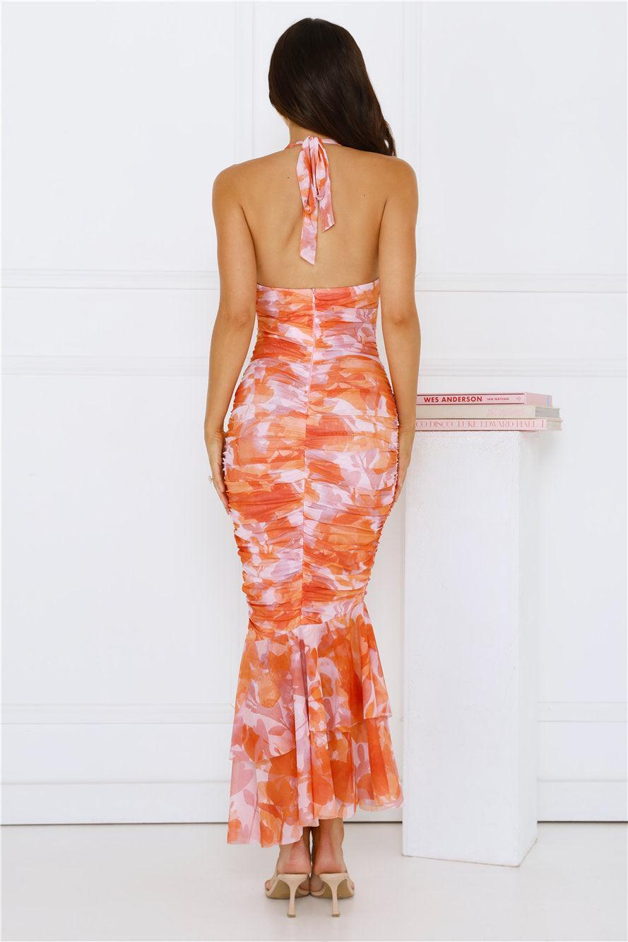 Painted Skies Mesh Maxi Dress Orange Product Image