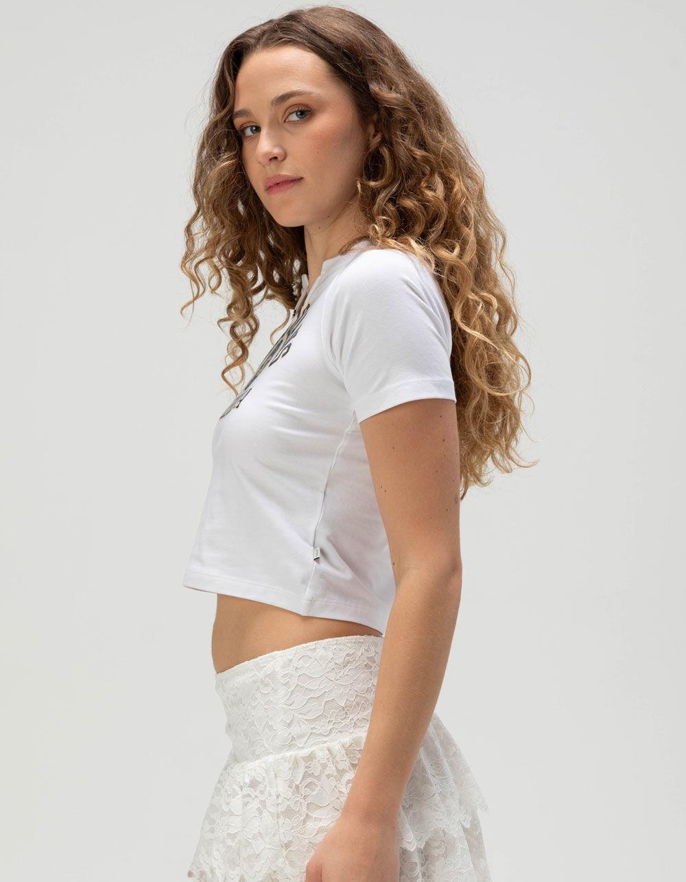 GUESS JEANS Notch Neck Womens Baby Tee - WHITE Product Image