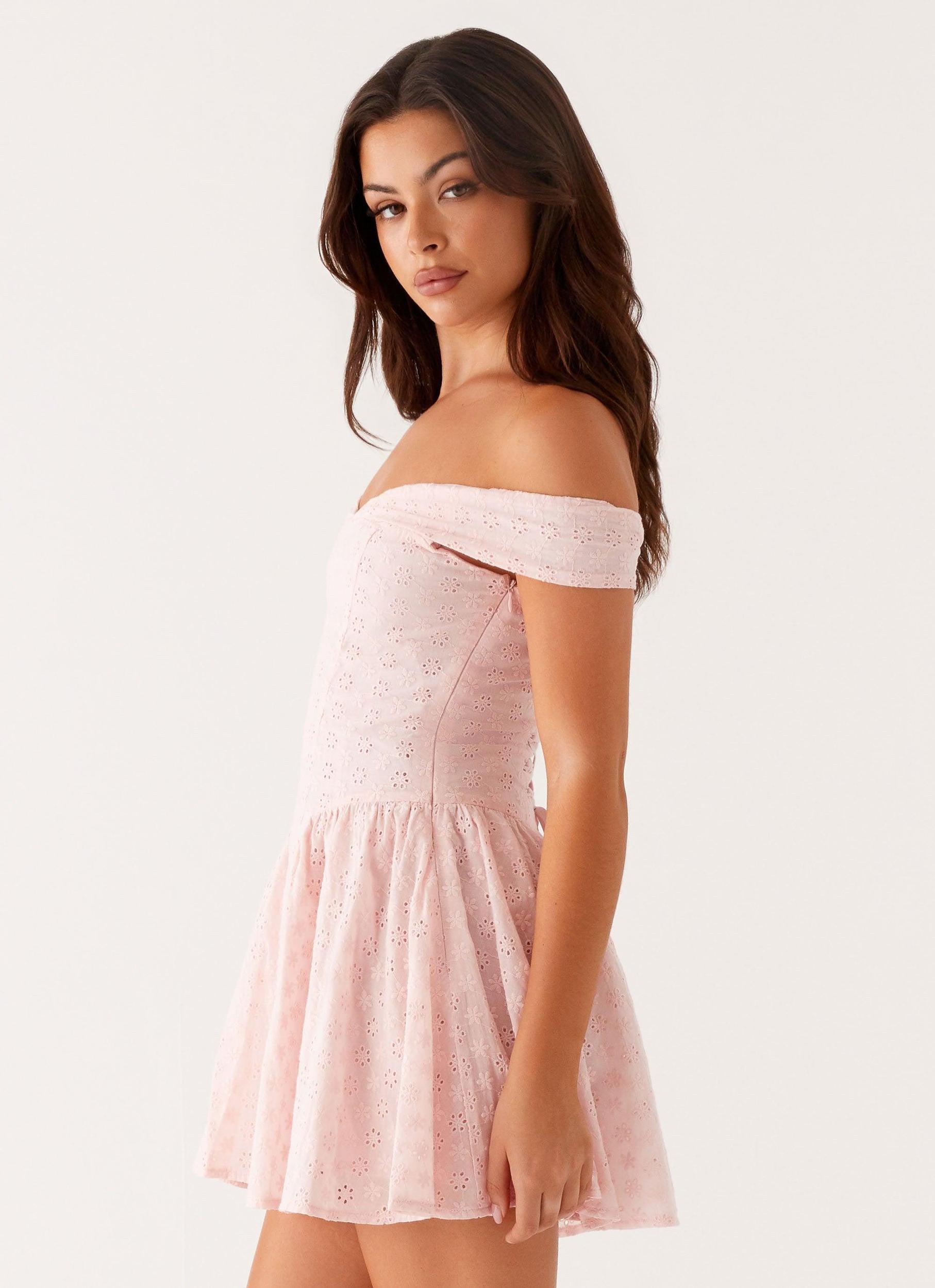 Koa Off Shoulder Mini Dress - Peach Product Image