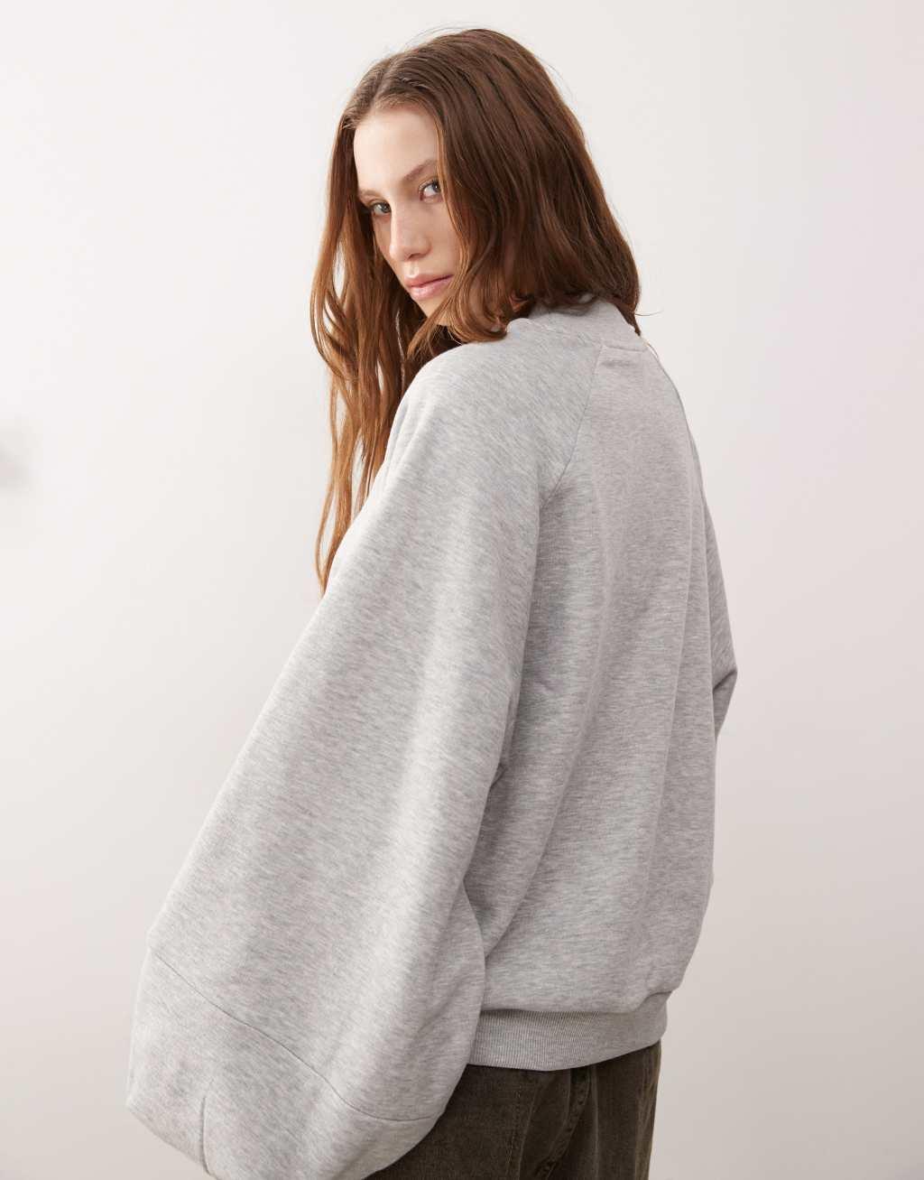 Reclaimed Vintage funnel neck balloon sleeve sweater in gray heather Product Image