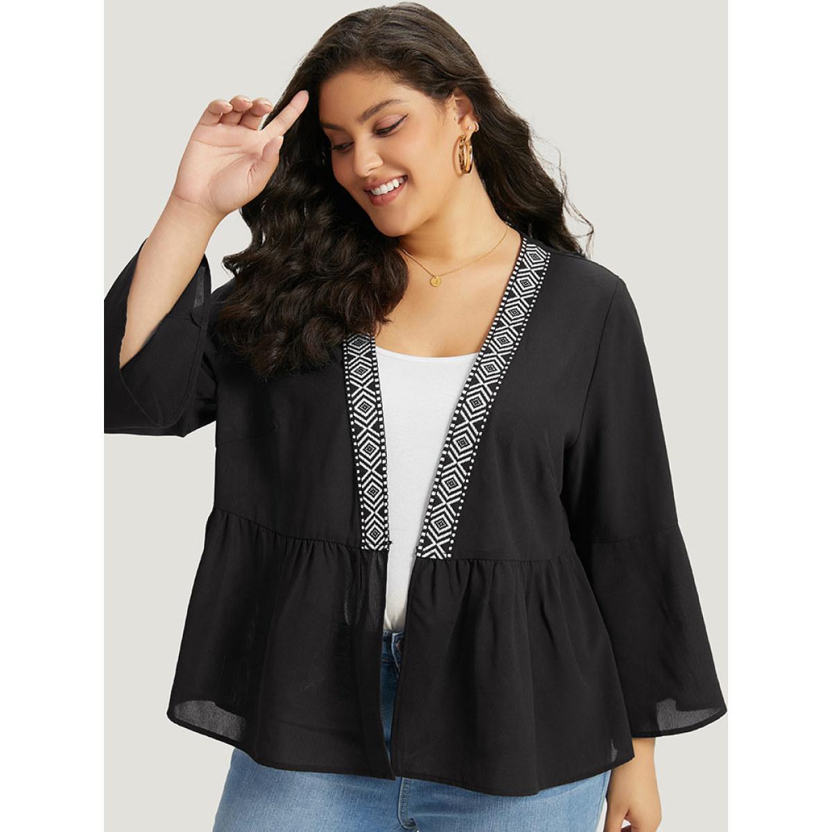 Plus Size Geometric Print Mesh Patchwork Kimono Women Black Resort Vacation Kimonos BloomChic 22-24/3X Product Image