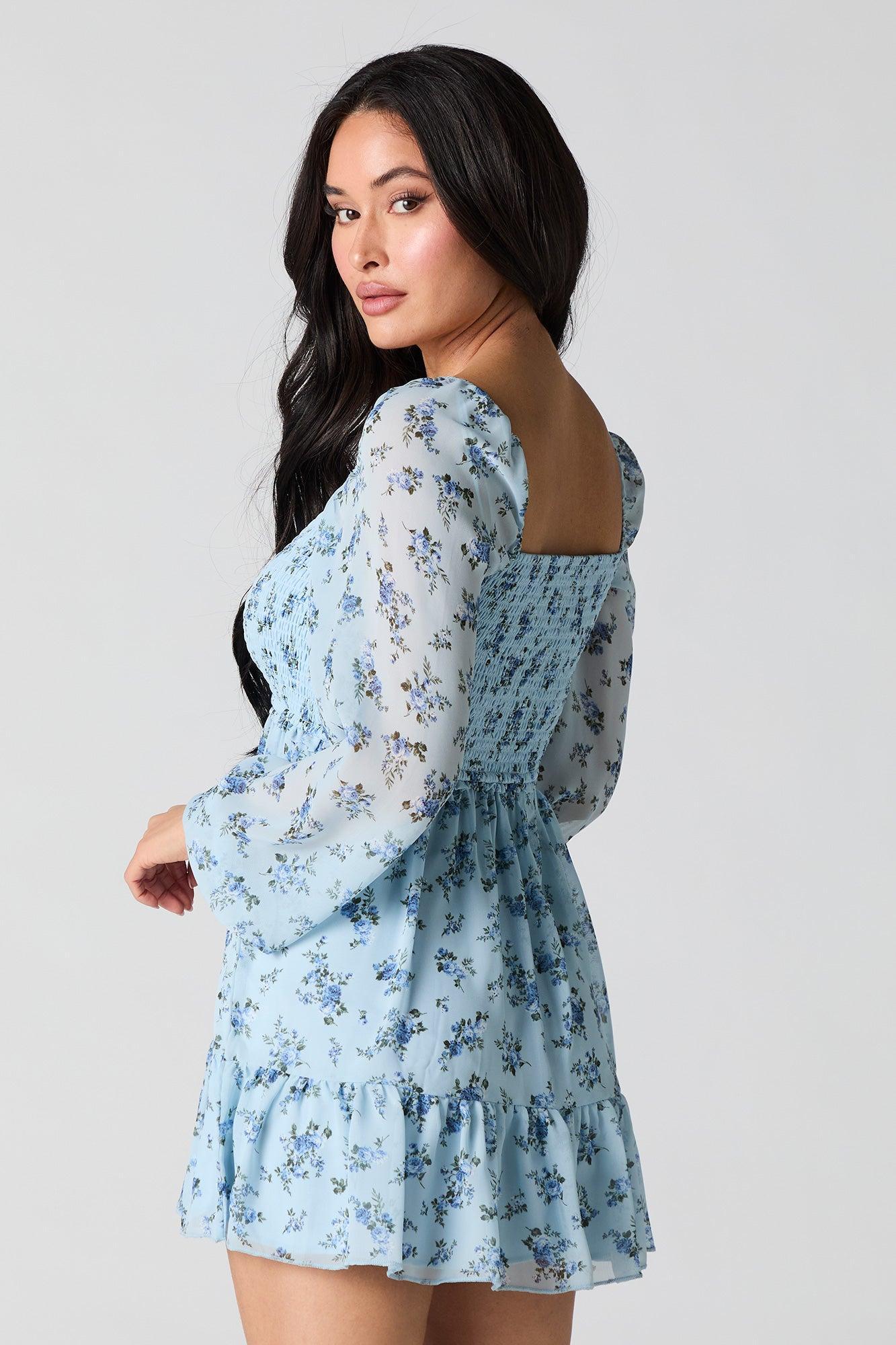Smocked Tiered Long Sleeve Mini Dress Female Product Image