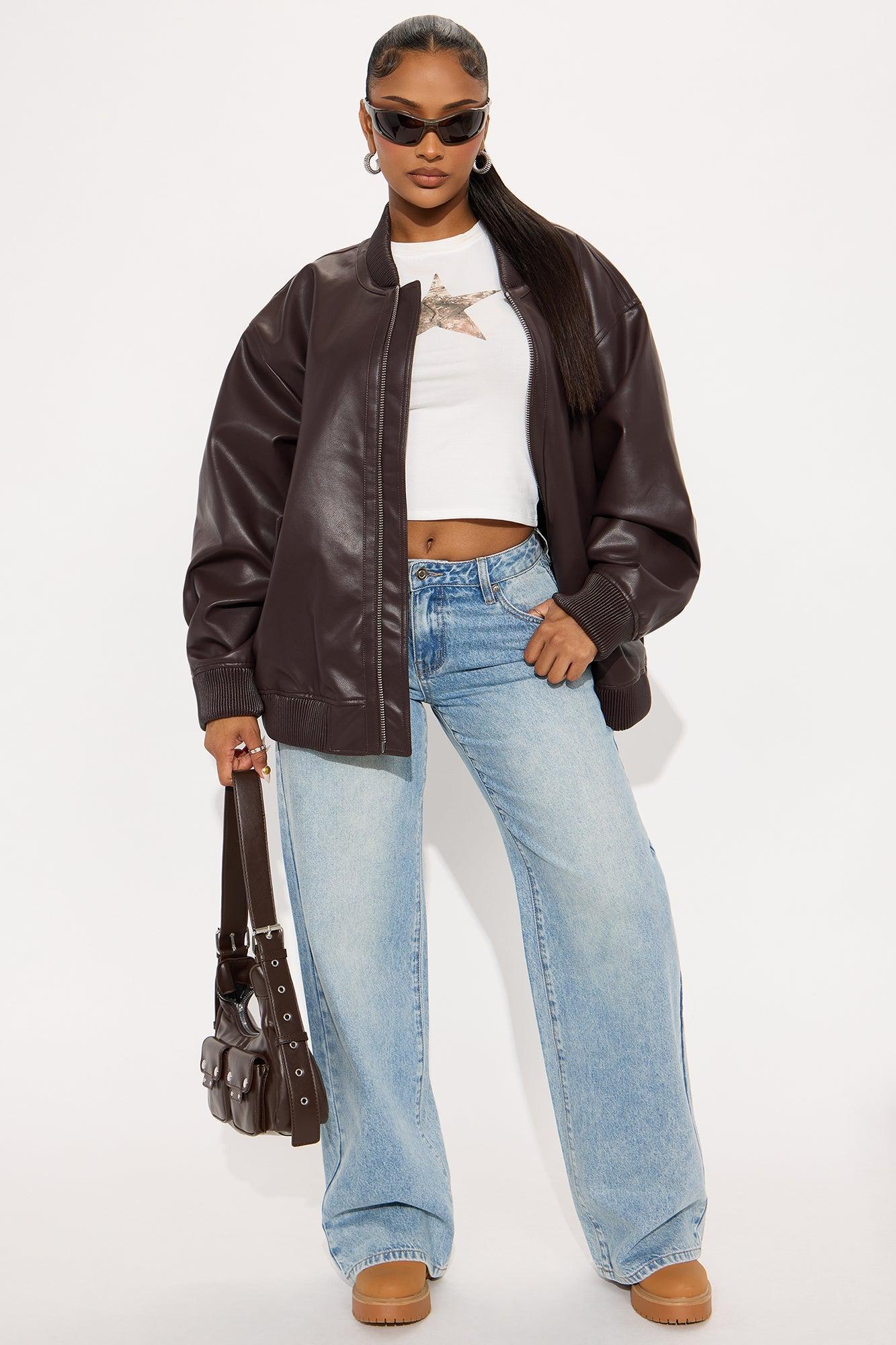 Gabrielle Faux Leather Bomber Jacket - Chocolate Product Image