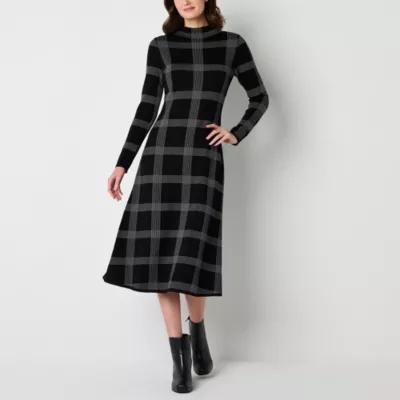 Danny & Nicole Womens Long Sleeve Windowpane Midi Sweater Dress Petite Product Image