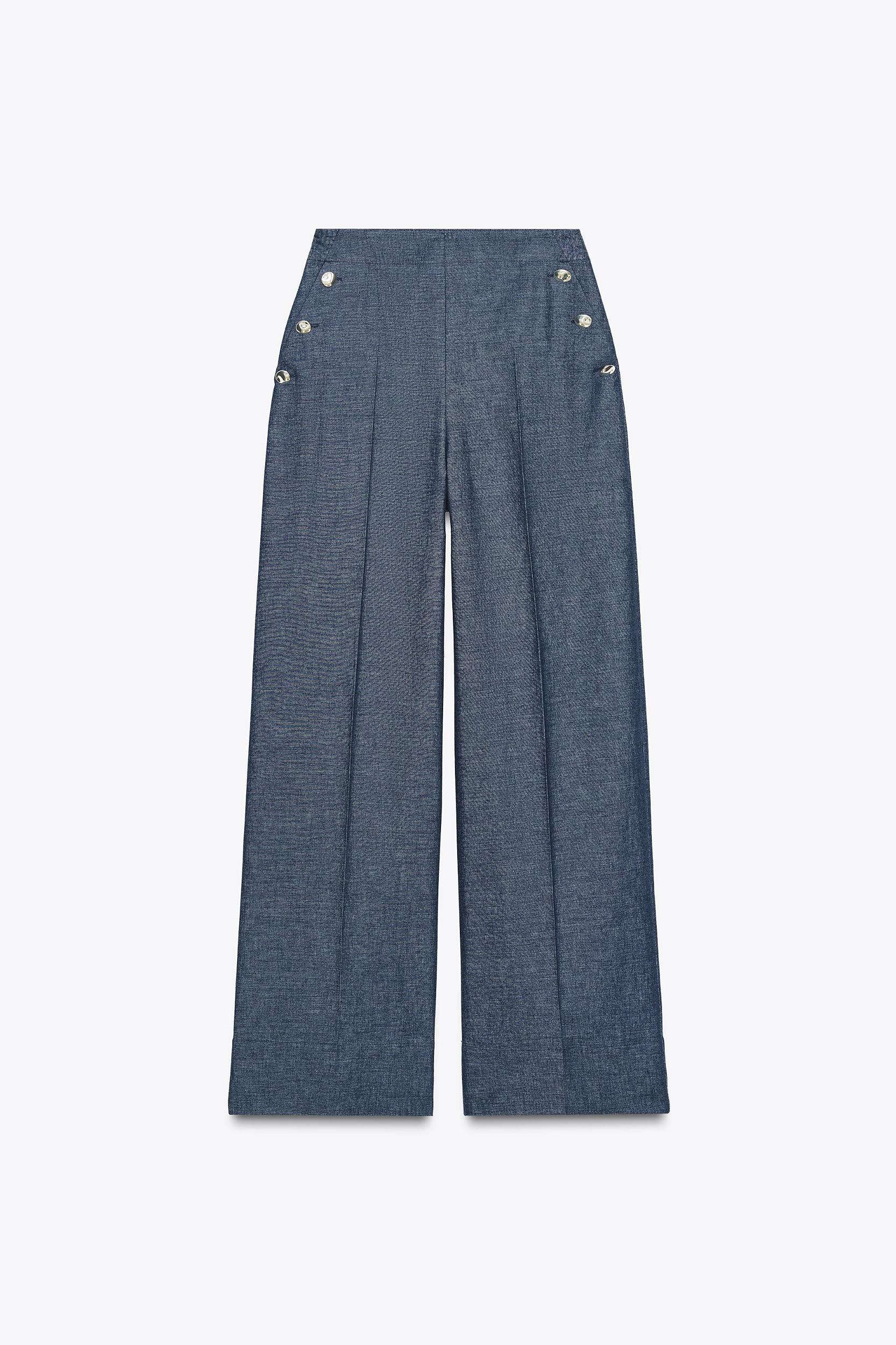 WIDE LEG LINEN PANTS WITH BUTTONS Product Image