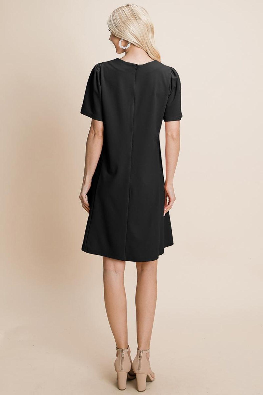 Loose Mini Dress V-Neck Short Sleeve Shift Dress Product Image