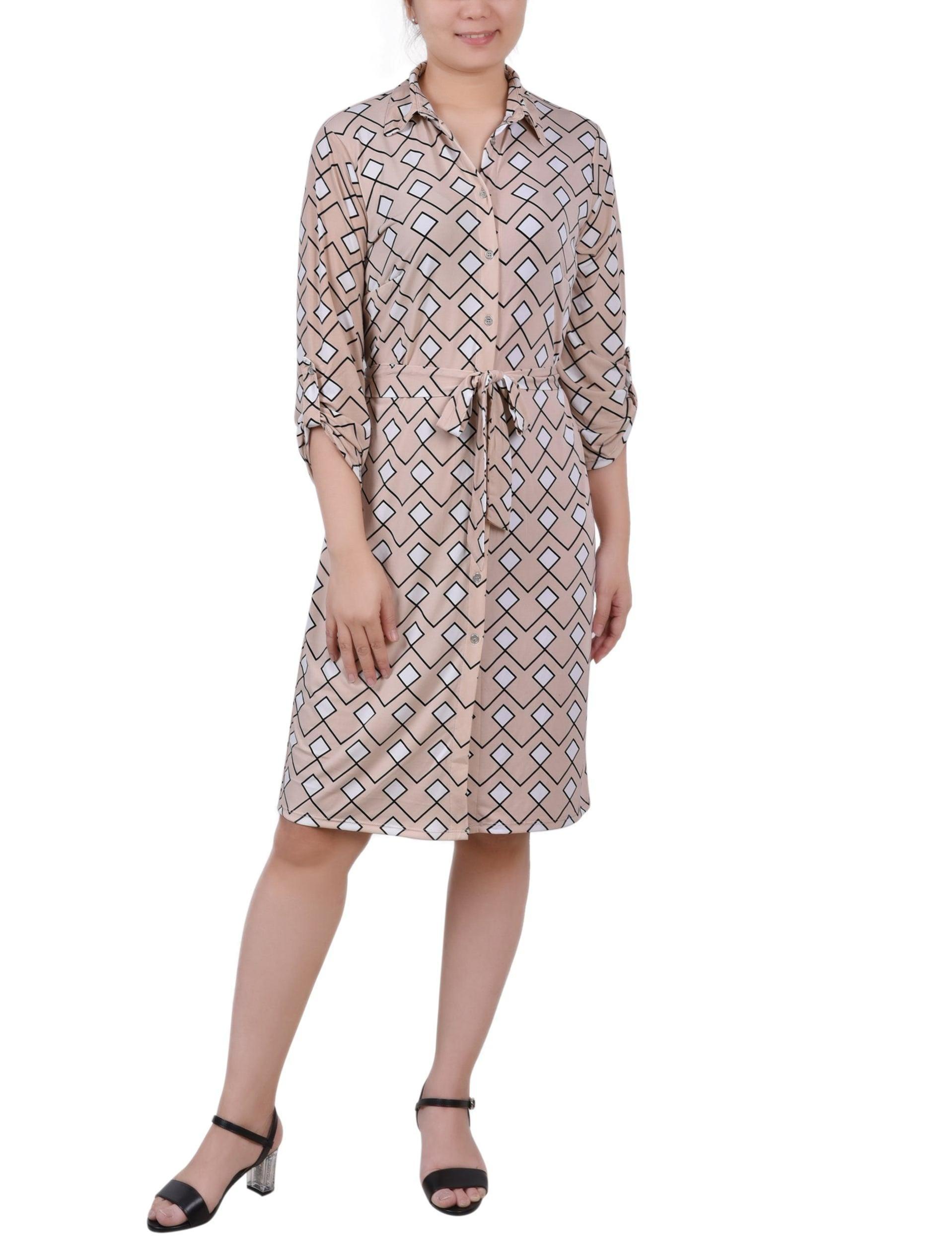 Moonlight Diamonds 3/4 Roll Tab Sleeve Collared Dress - Petite Product Image