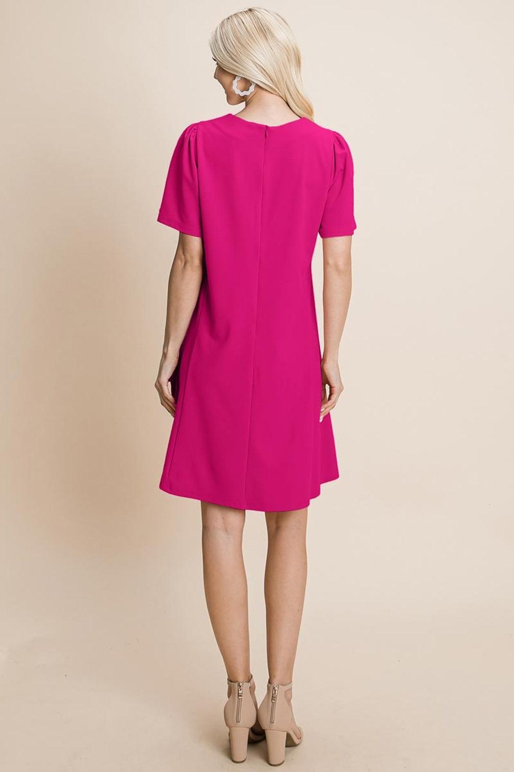 Loose Mini Dress V-Neck Short Sleeve Shift Dress Product Image