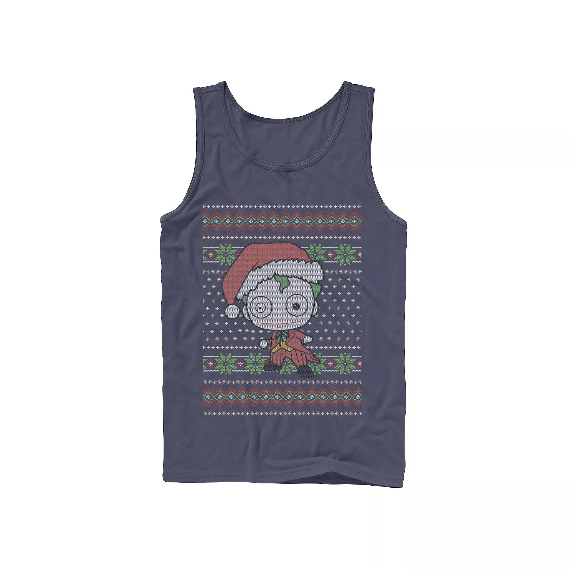 Mens DC Comics Chibi Joker Christmas Sweater Style Tank Top Blue Product Image