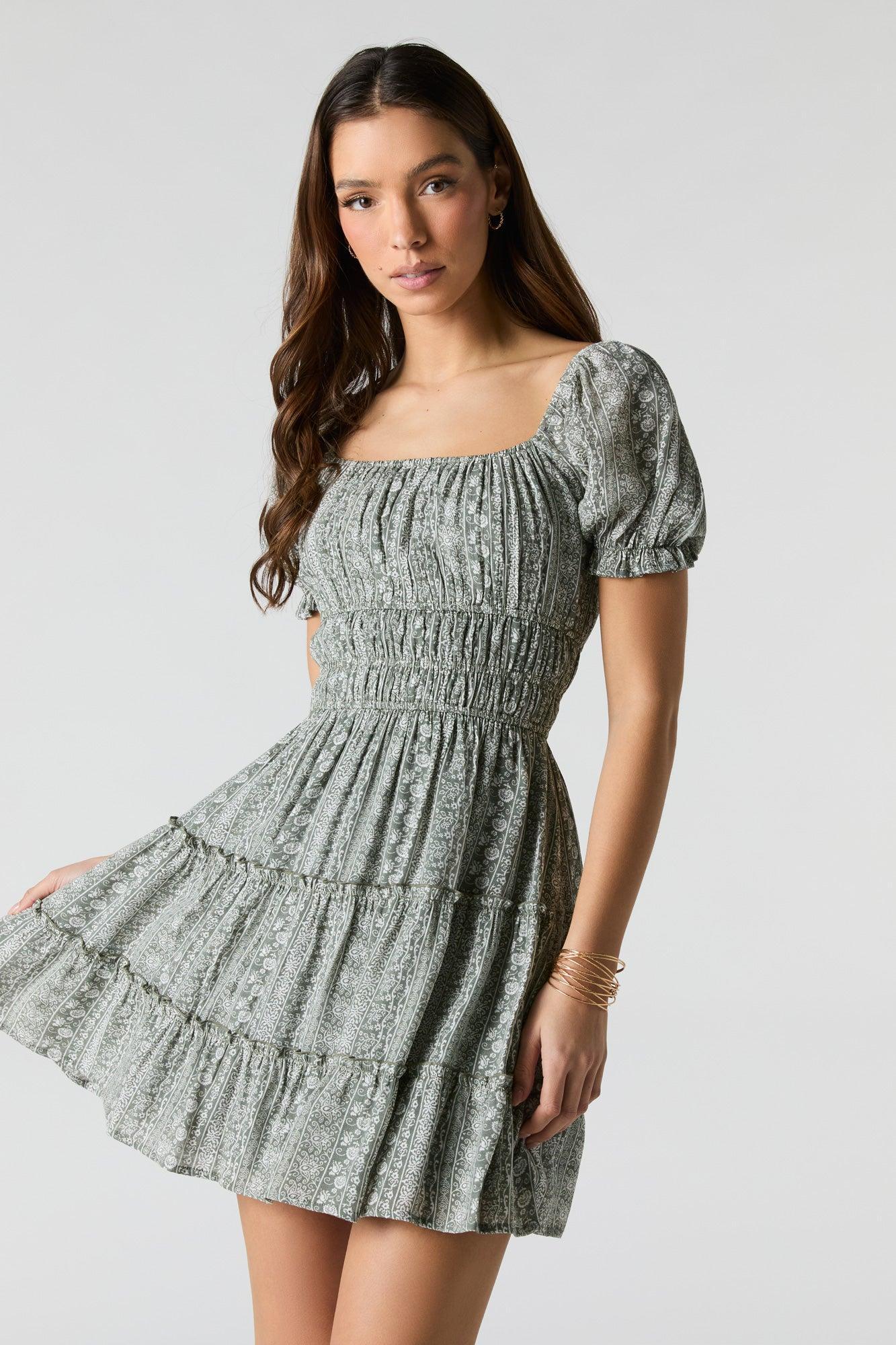 Smocked Tiered Mini Dress Female Product Image