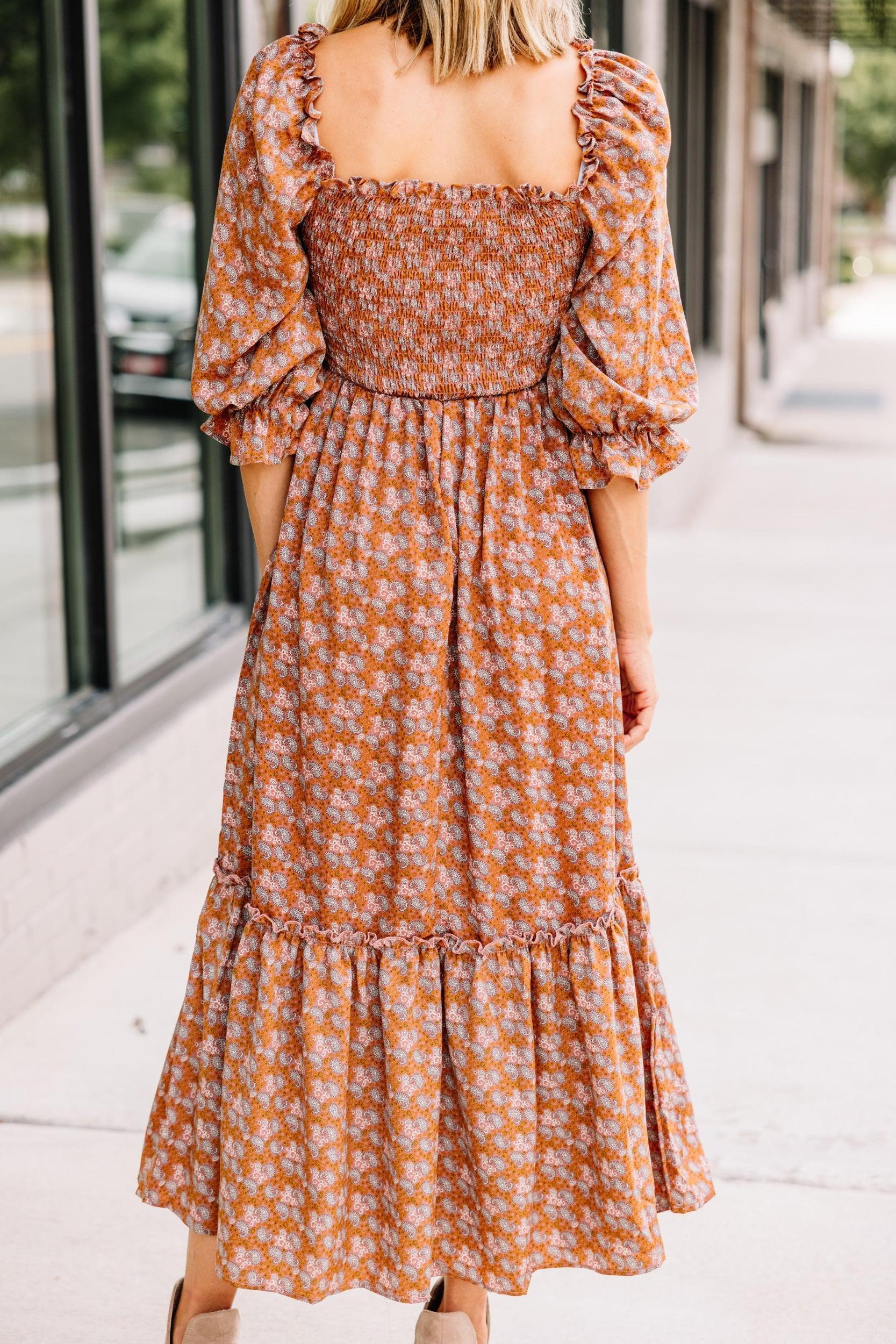 By This Time Orange Ditsy Floral Midi Dress Female Product Image