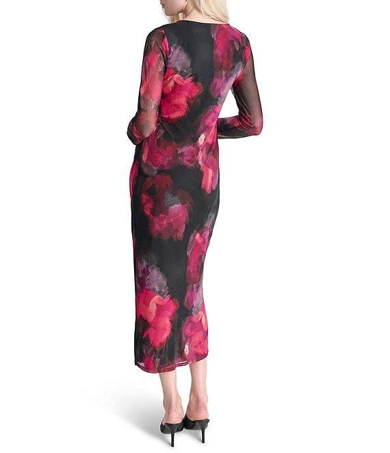DKNY by Donna Karan Printed Knit Asymmetrical Neck Long Sleeves Cinched Sheath Dress Product Image