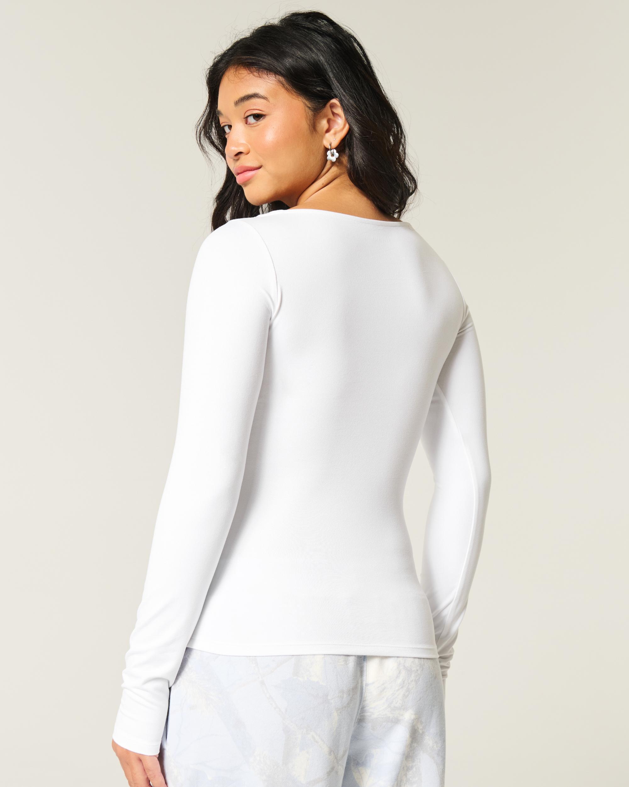 Long-Sleeve Seamless Fabric Slash-Neck Top Product Image