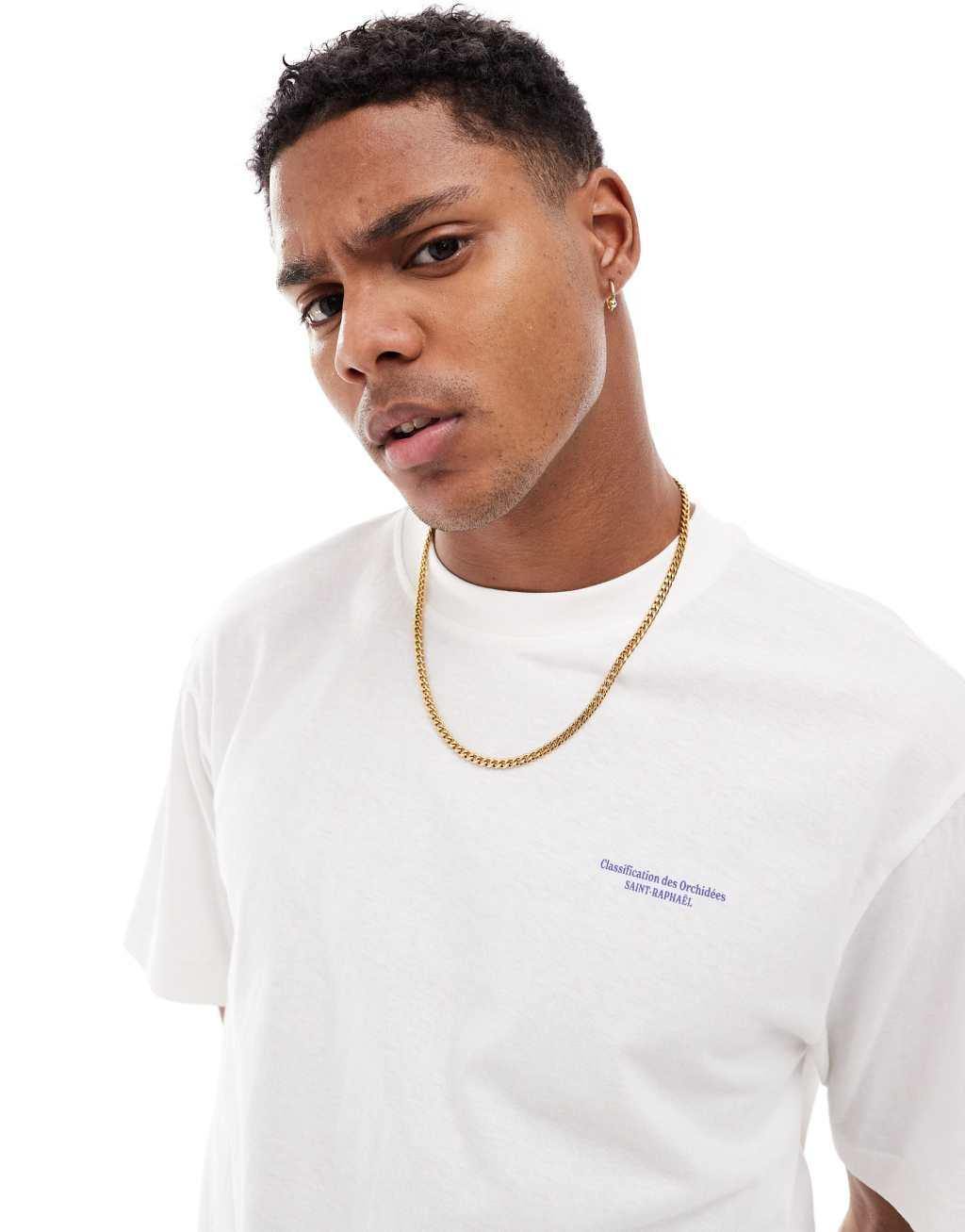 Only & Sons relaxed fit T-shirt with floral back print in off white Product Image