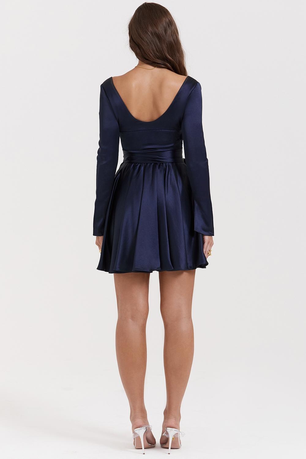 Dominique Navy Plunge Mini Dress Product Image