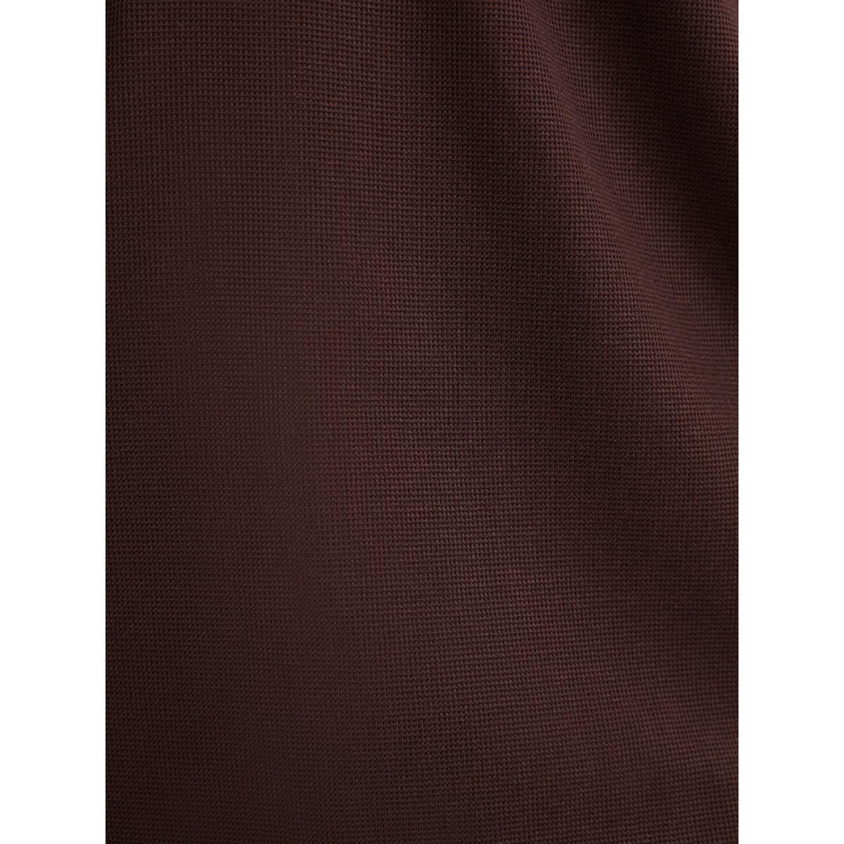 Plus Size Solid Cuffed Sleeve Split Hem Long Tee Burgundy Women Casual Button Plain V-neck Work T-shirts BloomChic 12/L Product Image