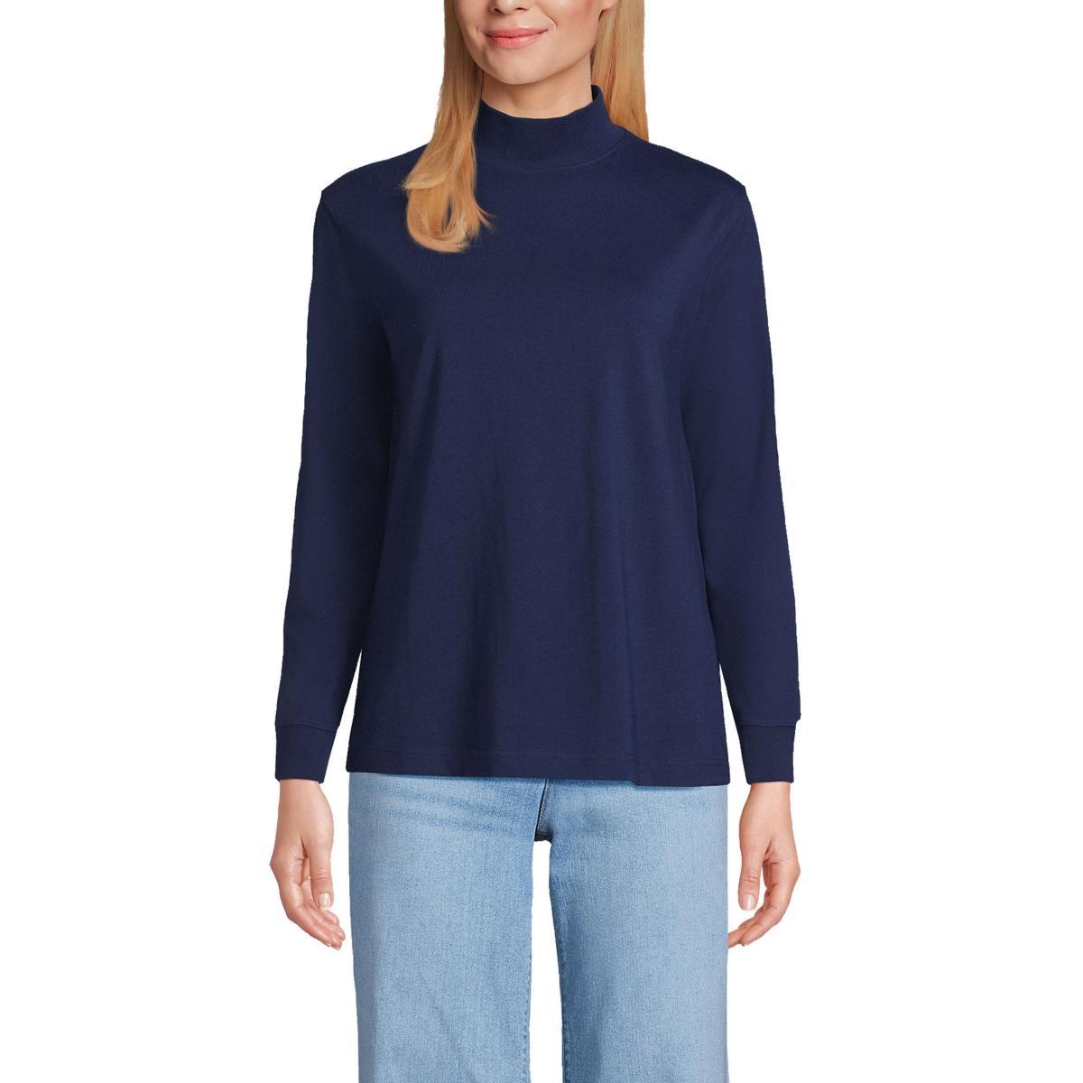 Petite Lands' End Long Sleeve Super T Mock Neck Top, Women's, Size: Medium Petite, Grey Heather Product Image
