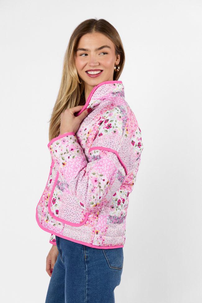 Going For It Floral Printed Zip Up Jacket FINAL SALE Product Image