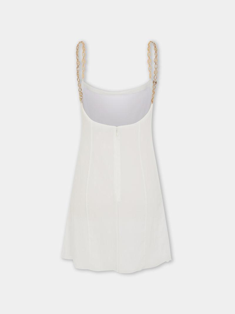 Short white pleated chiffon dress Product Image