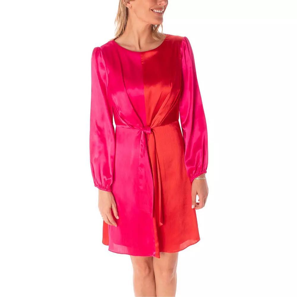 Women's Maison Tara Satin Color Blocked Fit & Flare Mini Dress, Size: 16, Pink Red Product Image