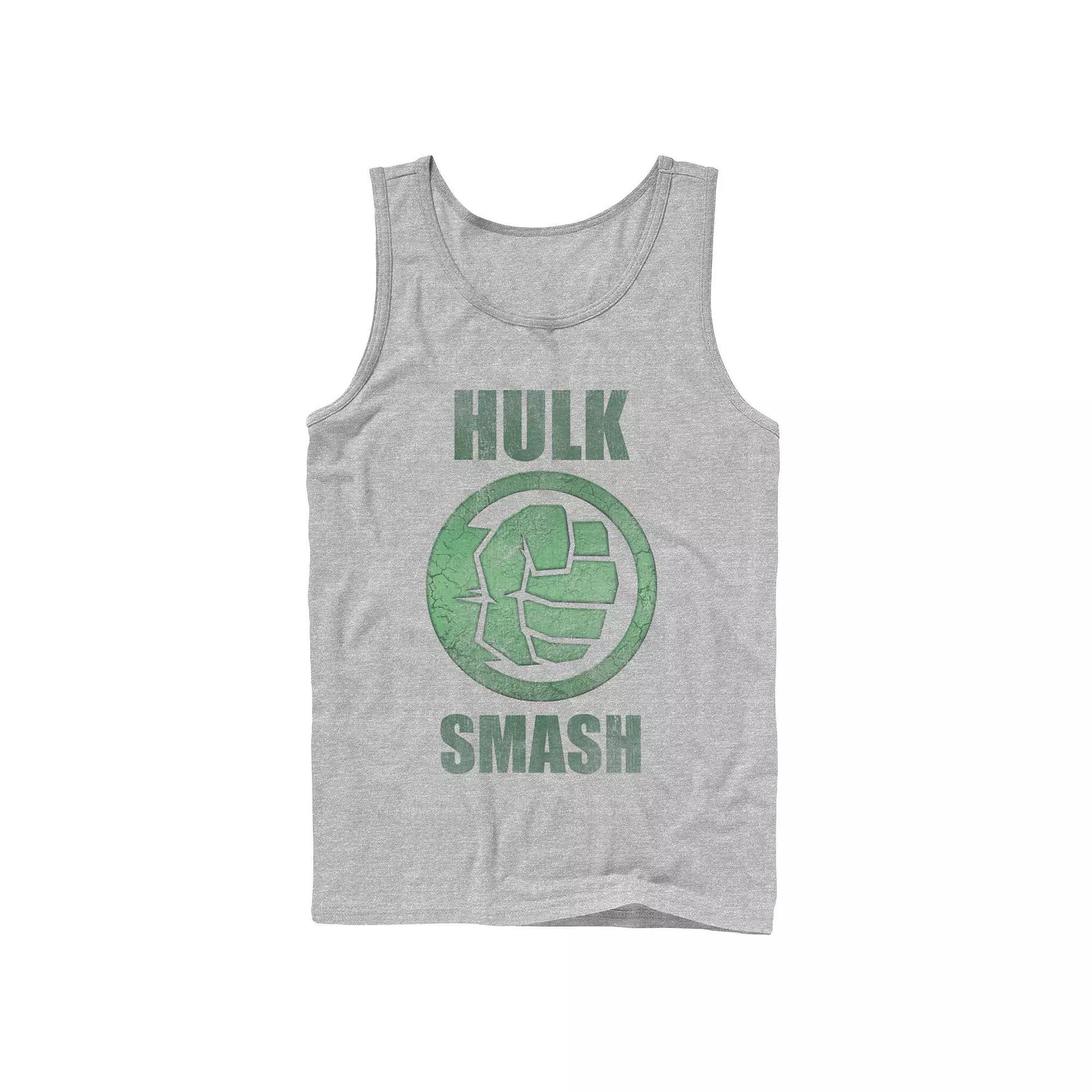 Mens Marvel Hulk Smash Fist Circle Logo Green Stone Poster Tank Top Athletic Grey Product Image