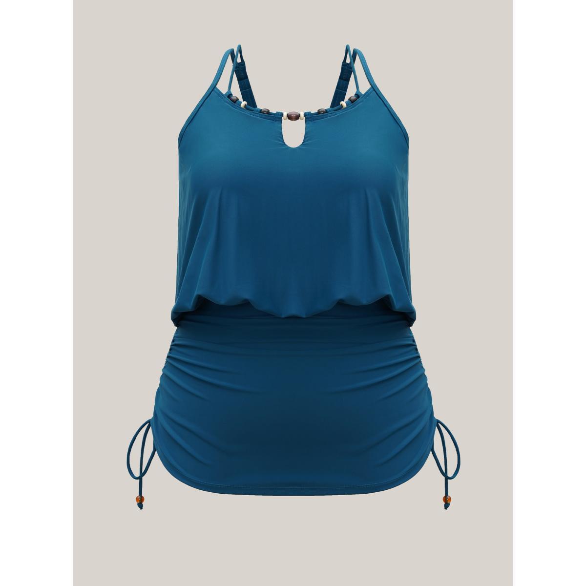 Plus Size Adjustable Drawstring Drapey One-Piece Swimsuit Women's Swimwear Cyan Beach Gathered Curve Bathing Suits High stretch One Pieces BloomChic 14-16/1X Product Image