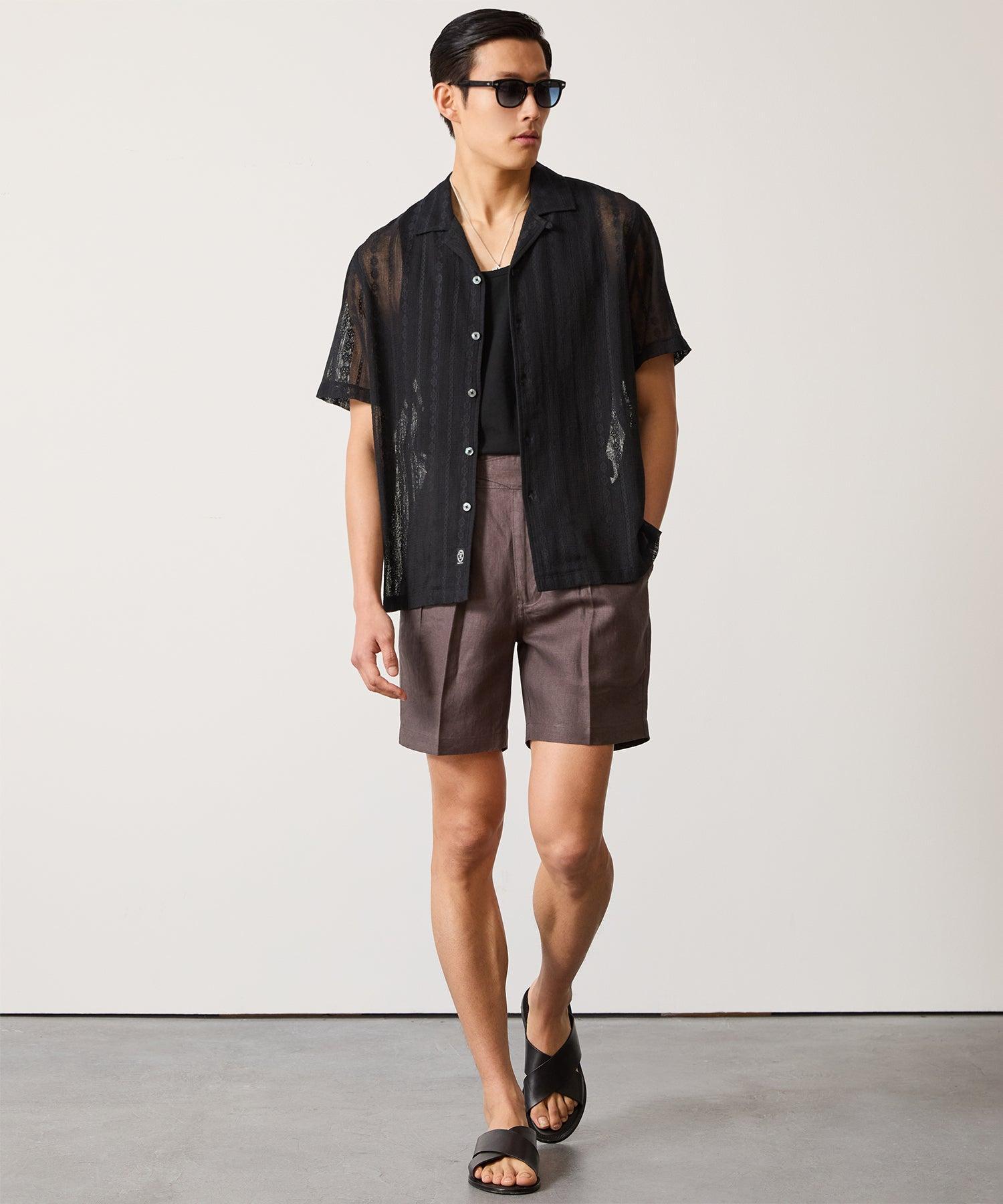 Short-Sleeve Lace Shirt in Black Product Image