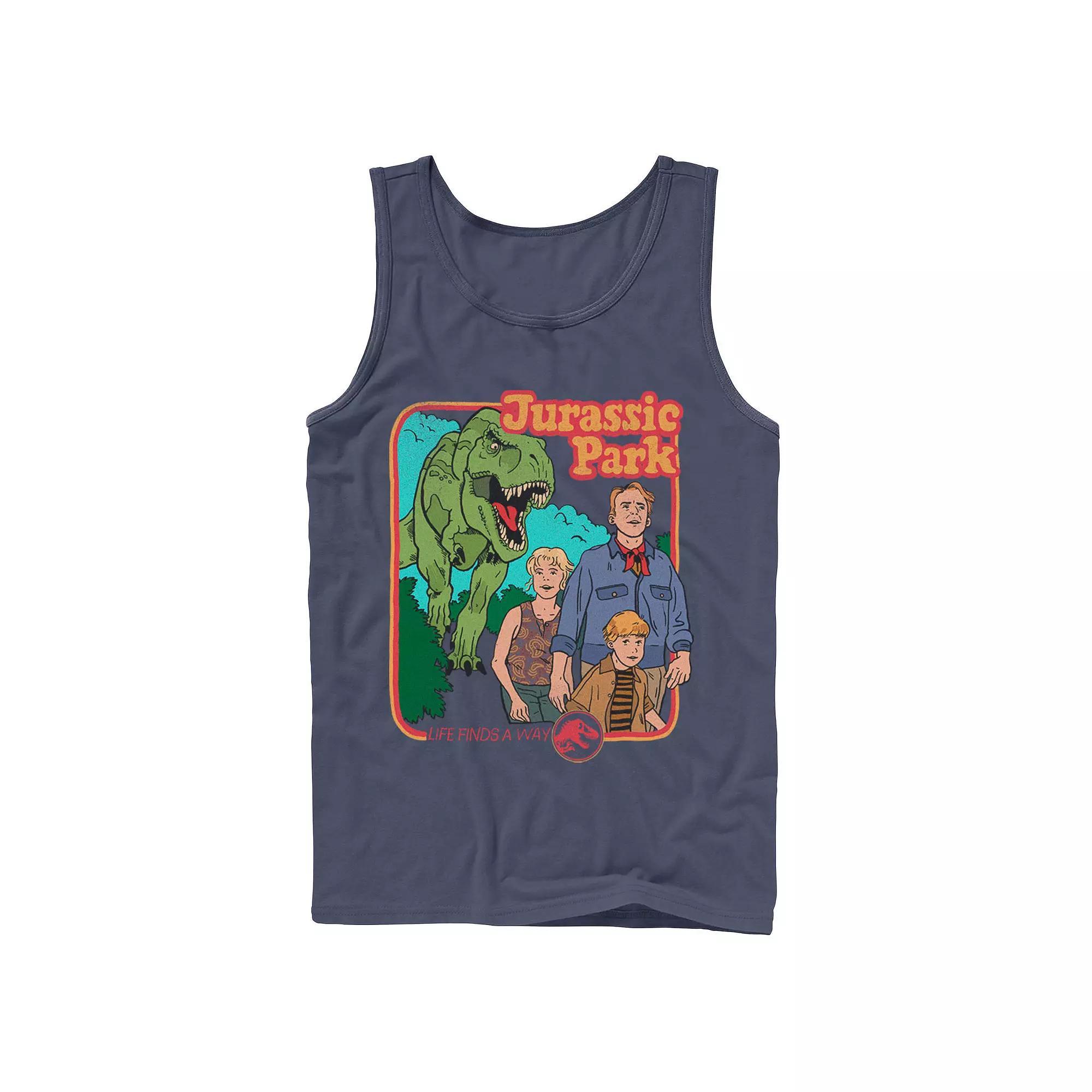Men's Jurassic Park Vintage Characters Life Finds A Way Tank Top, Size: Large, Black Product Image