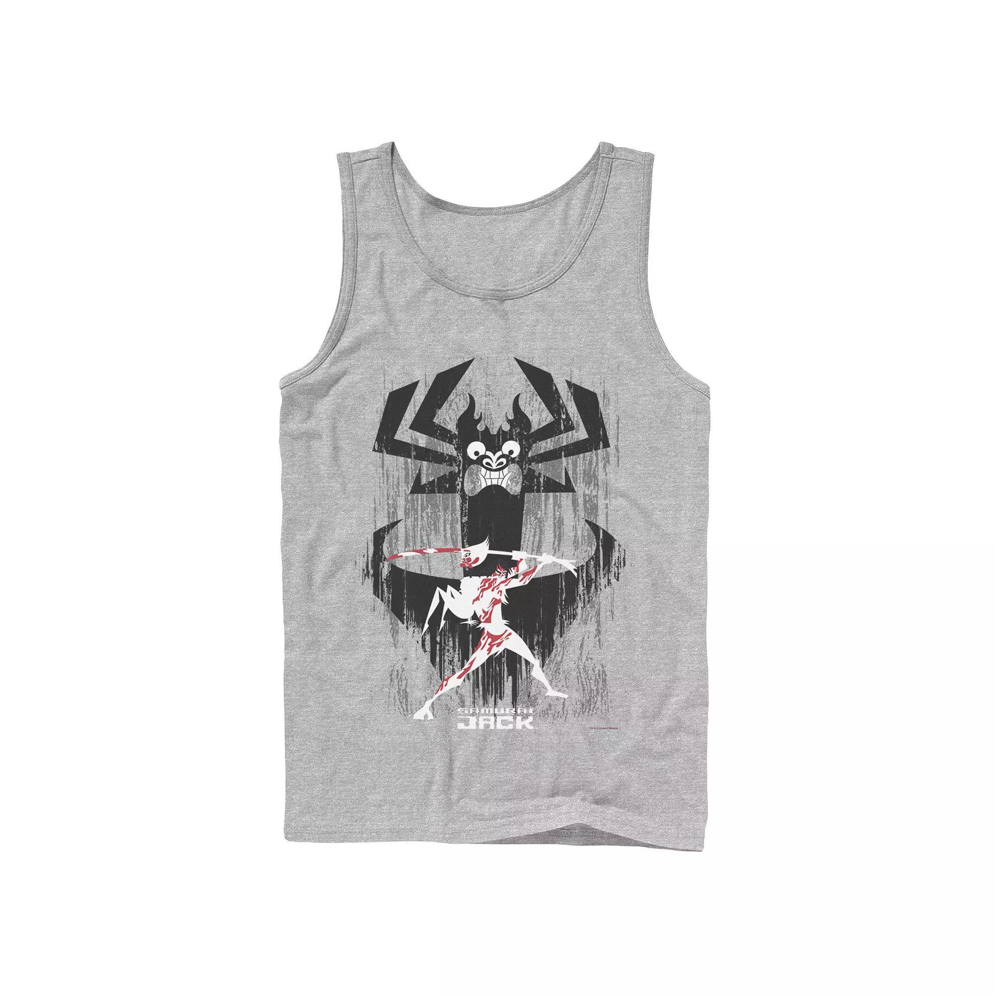 Mens Cartoon Network Samurai Jack Aku Sword Fight Splatter Tank Top Athletic Grey Product Image